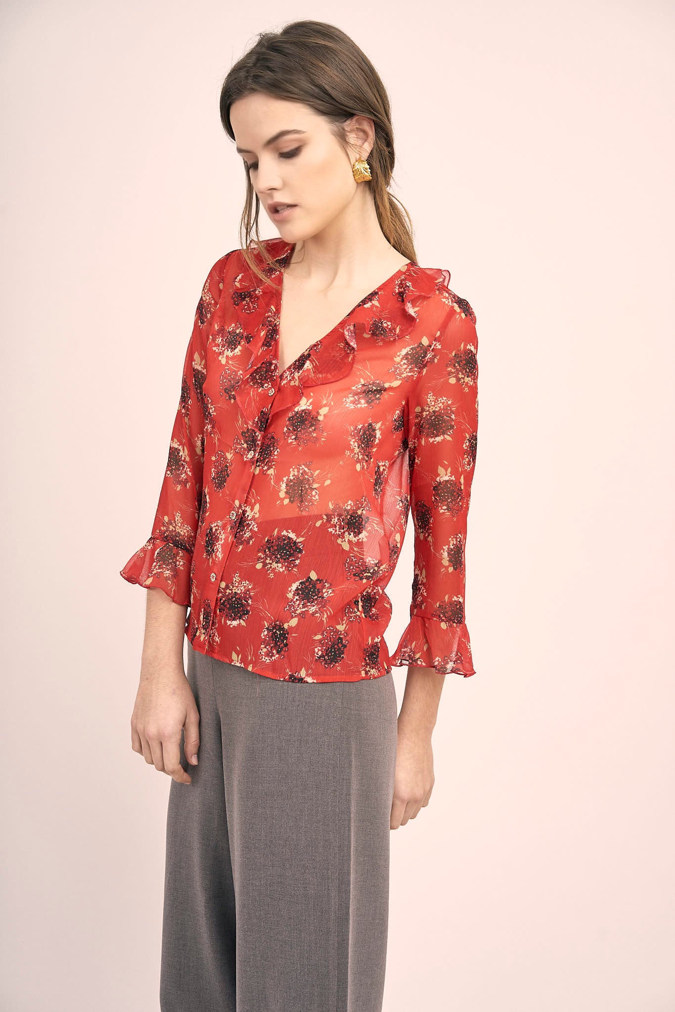 Blouse en mousseline imprimée ROUGE