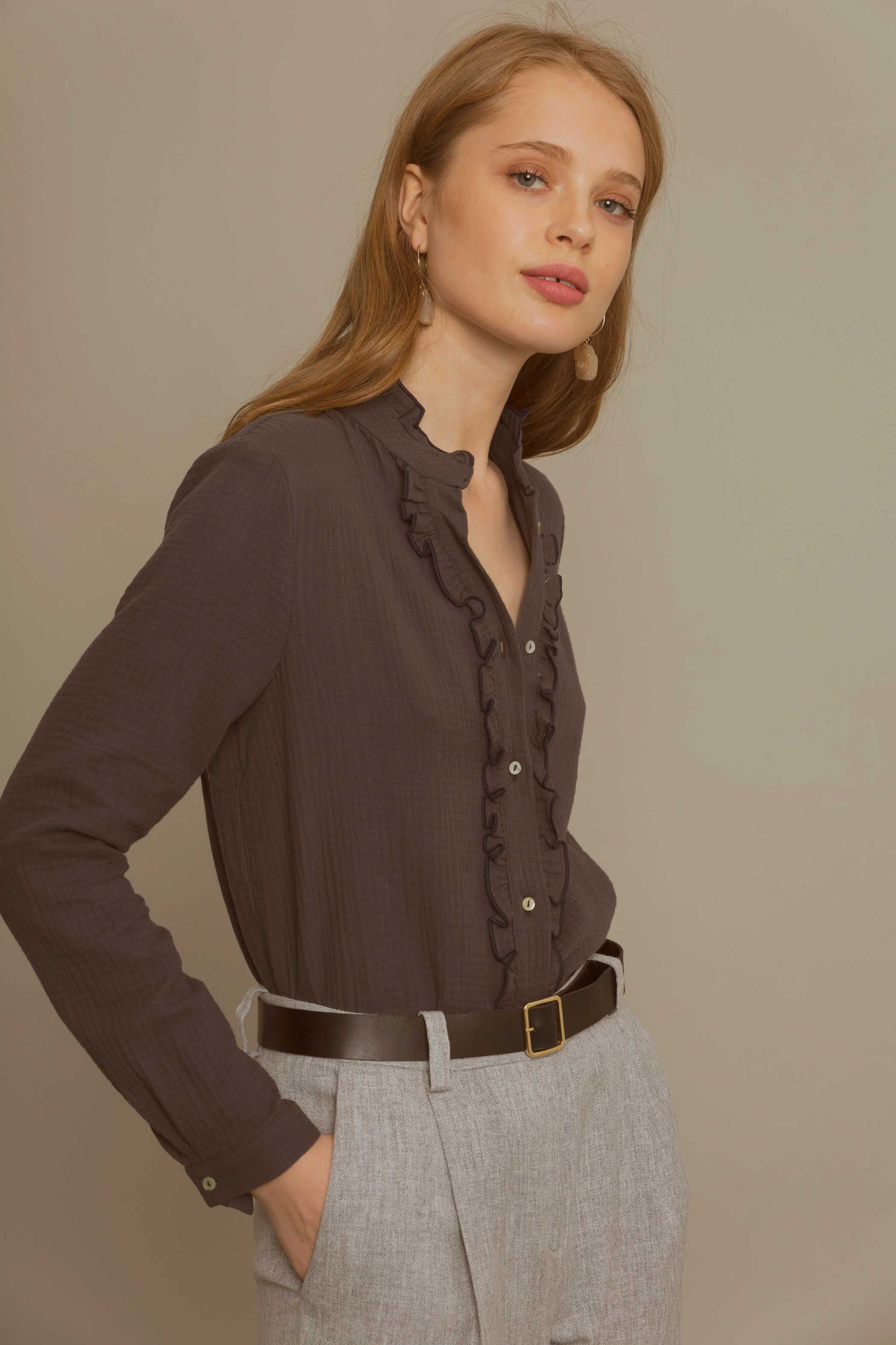 Blusa volantes algodón orgánico gris