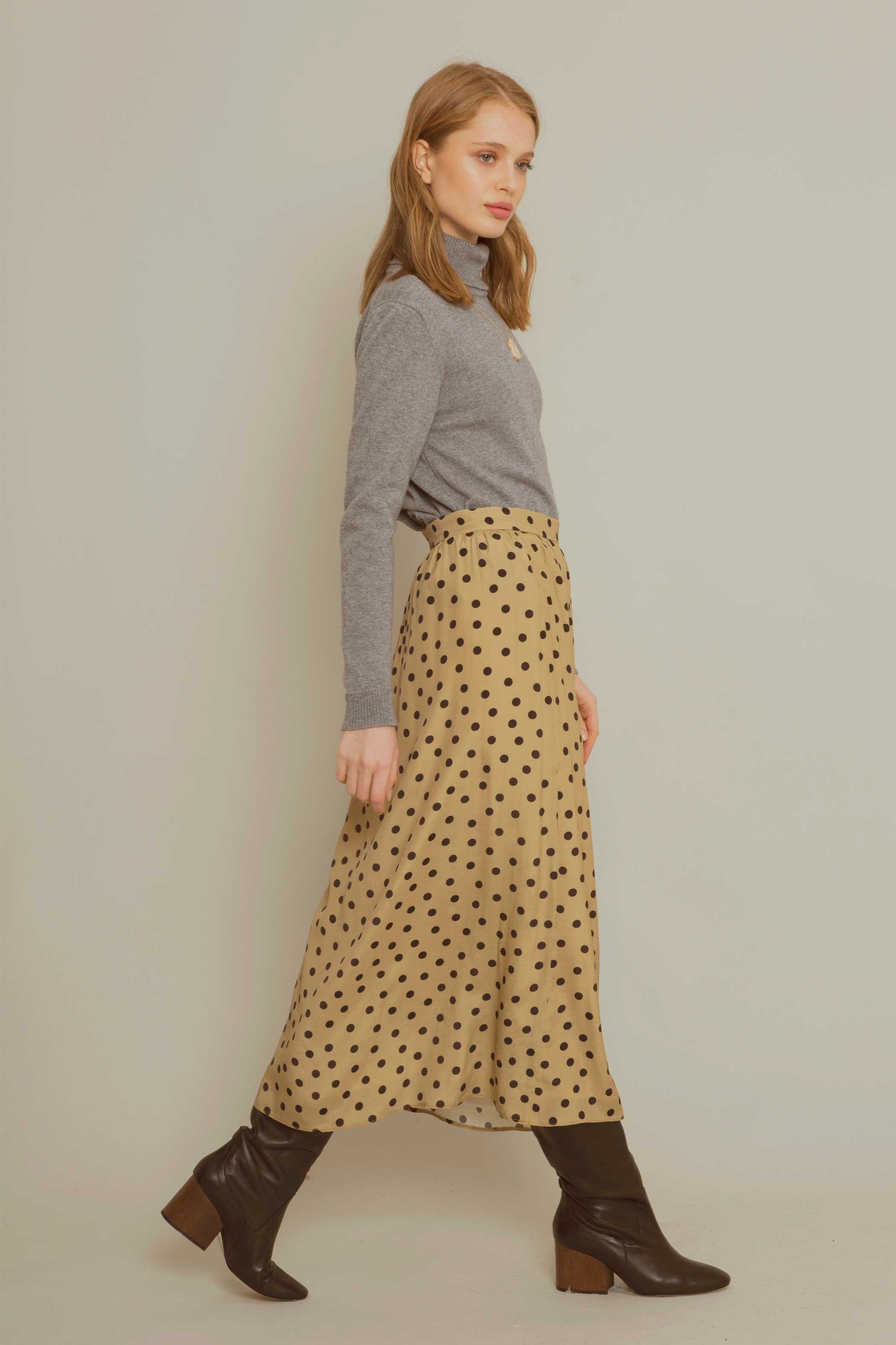 OCHER midi skirt with BLACK flecks