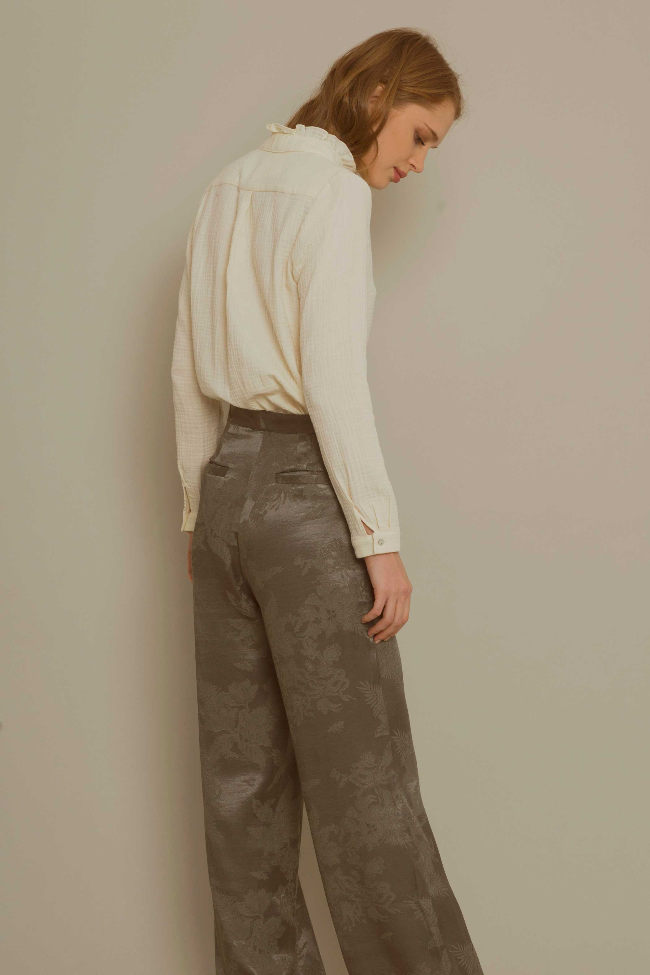 GREEN JAQUARD high flared trousers