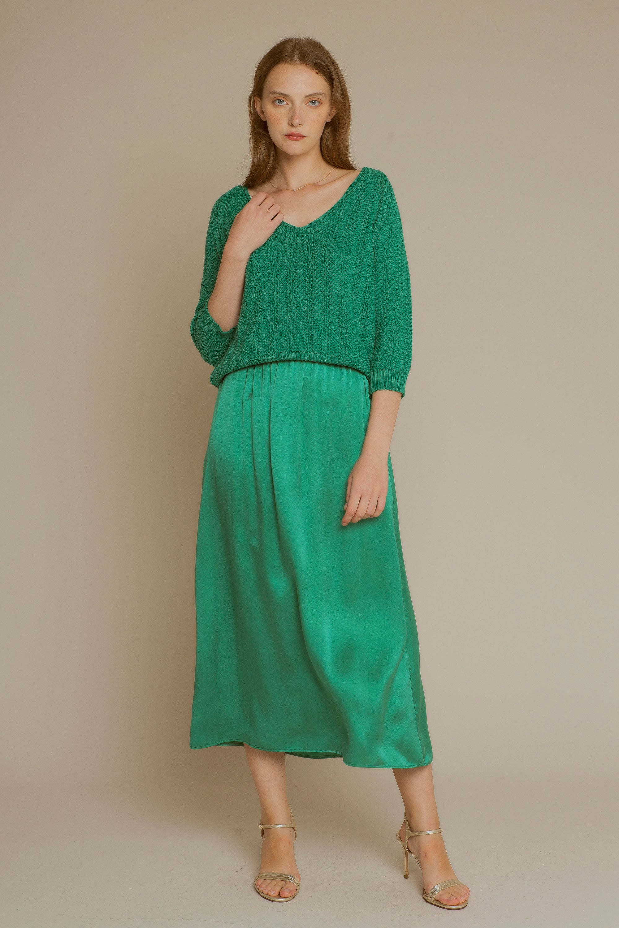 Green silk skirt