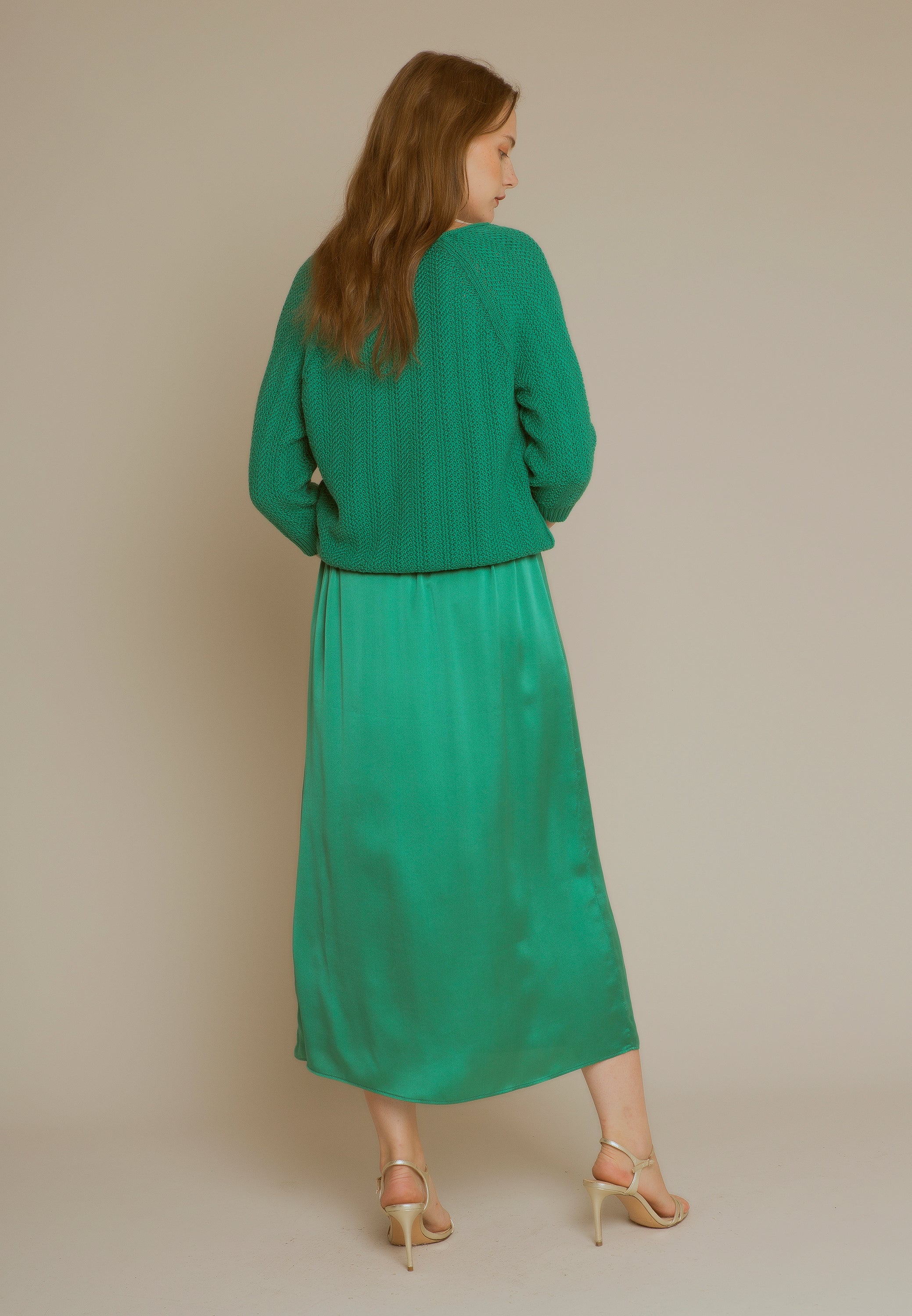 Green silk skirt