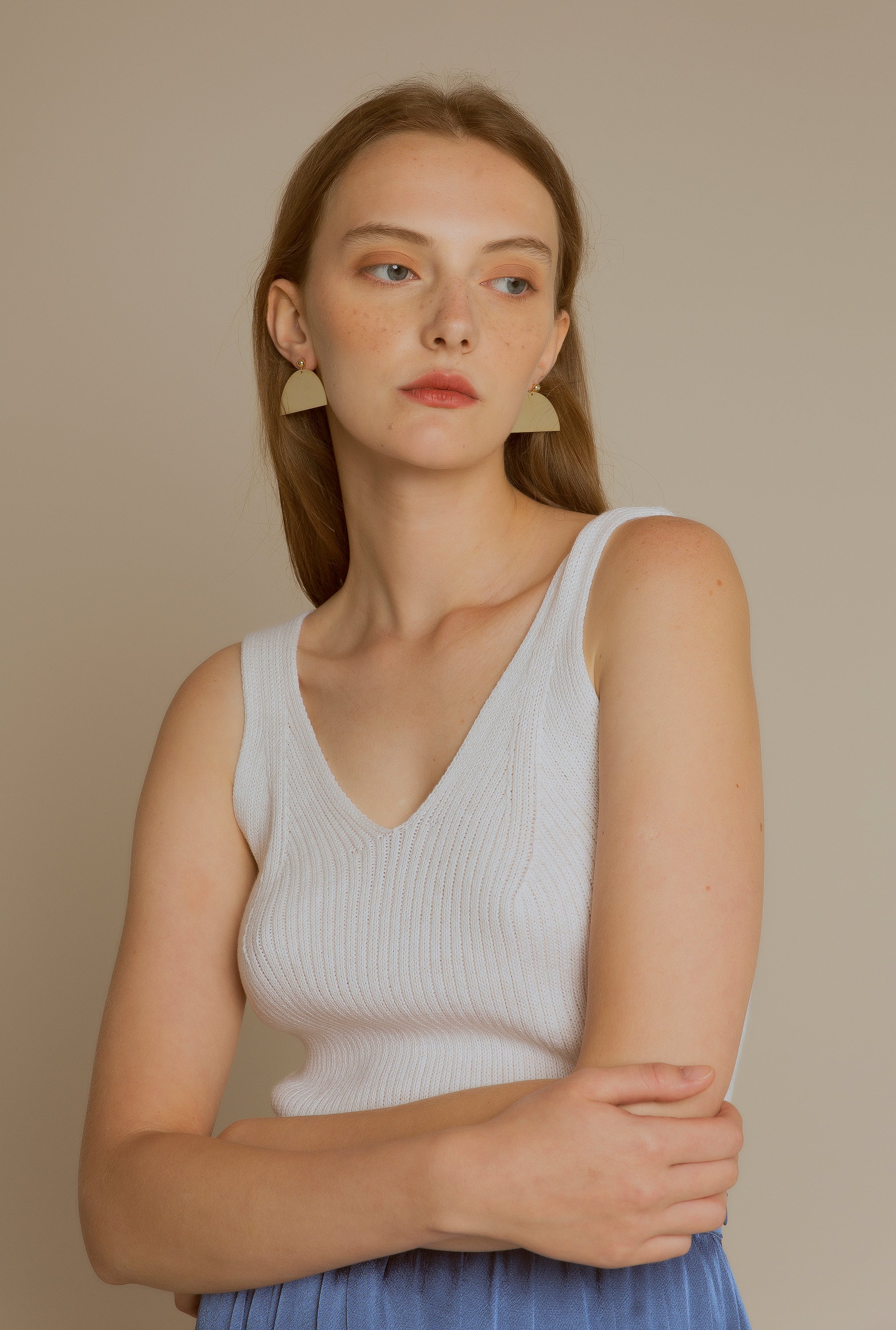 white knit top