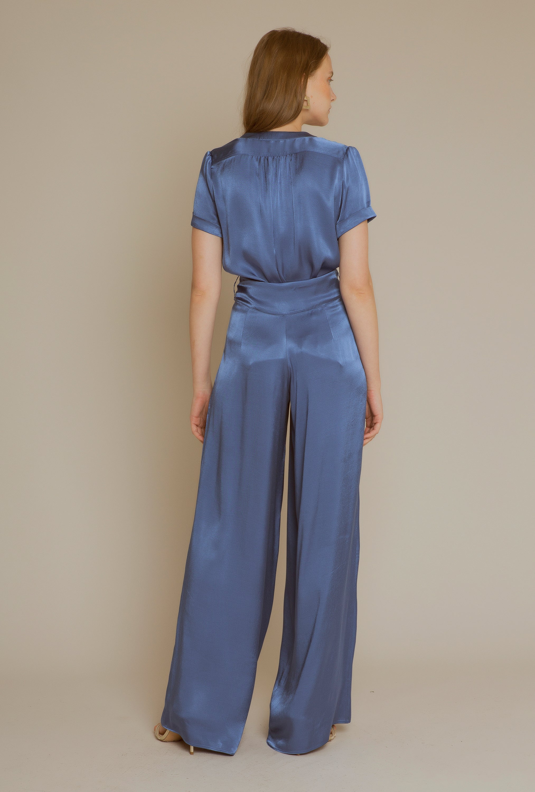 Blue satin palazzo pants