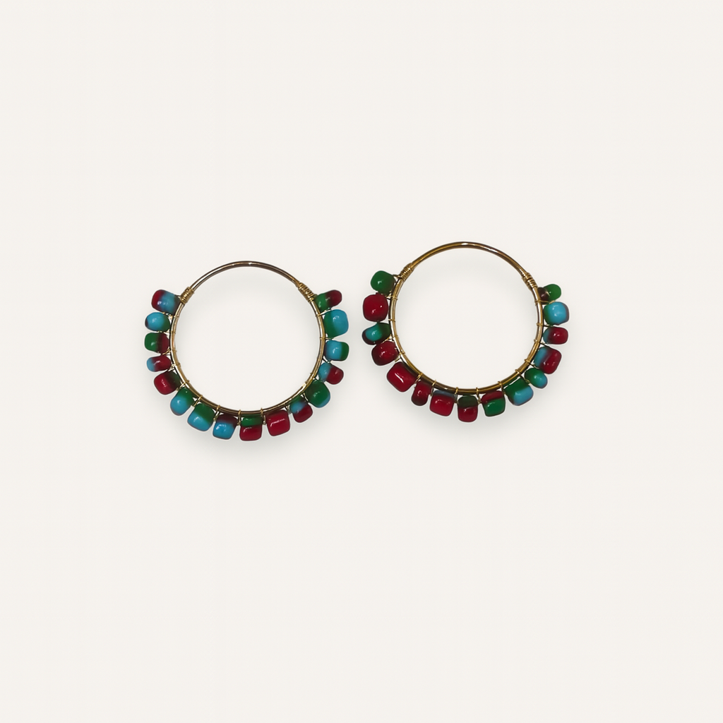 Pendientes yakarta verde, azul y rojo