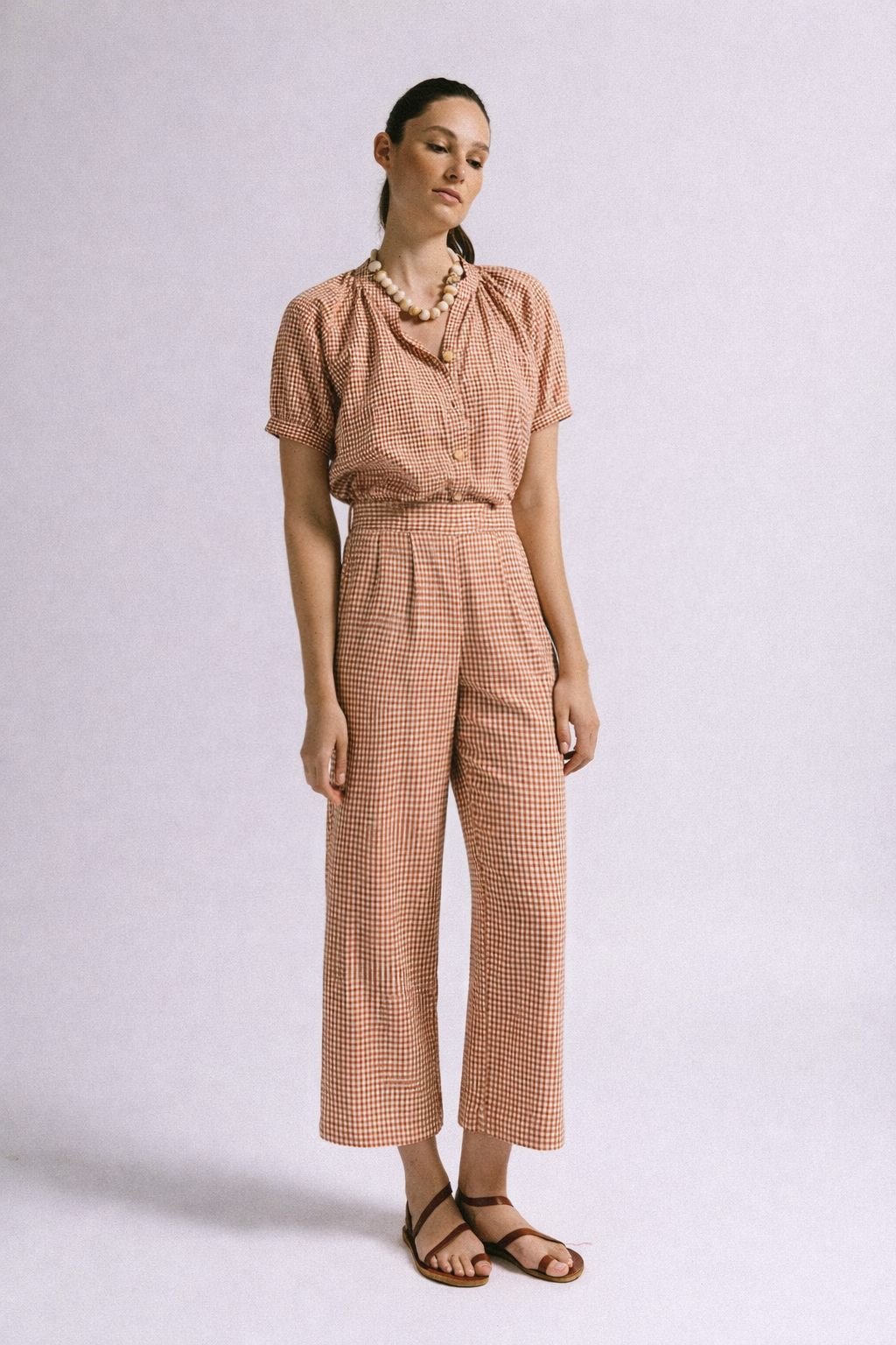 Pantalón millet vichy tierra