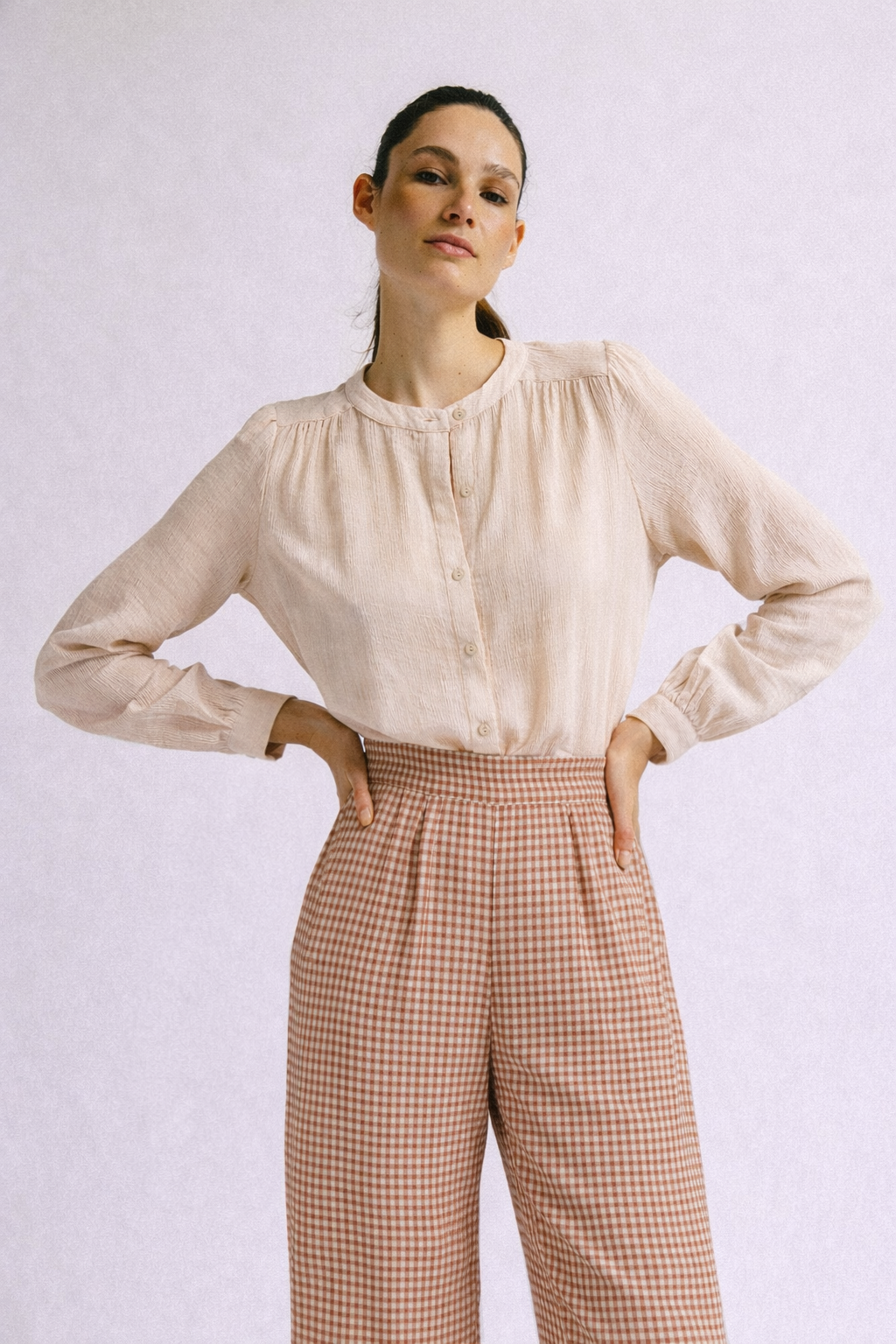 Pantalón millet vichy tierra