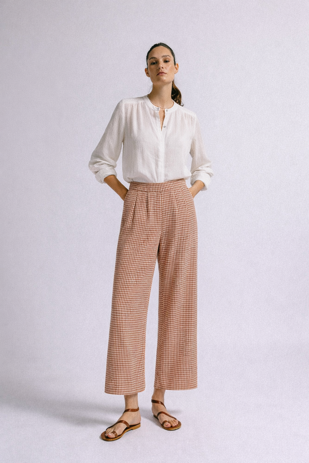 Pantalón millet vichy tierra