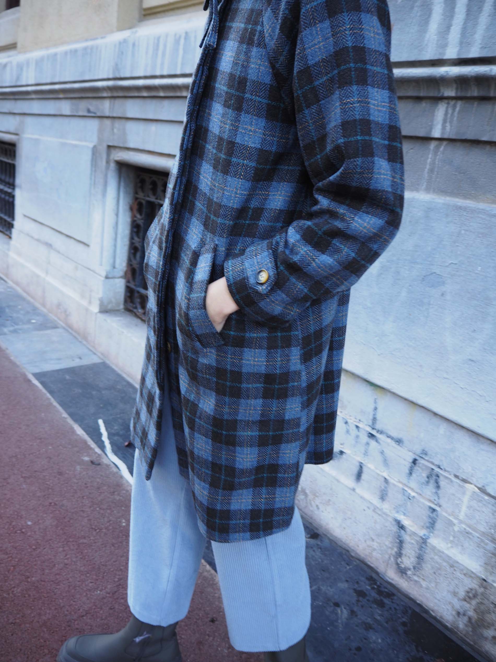 Abrigo lana cuadro azul CORINTO