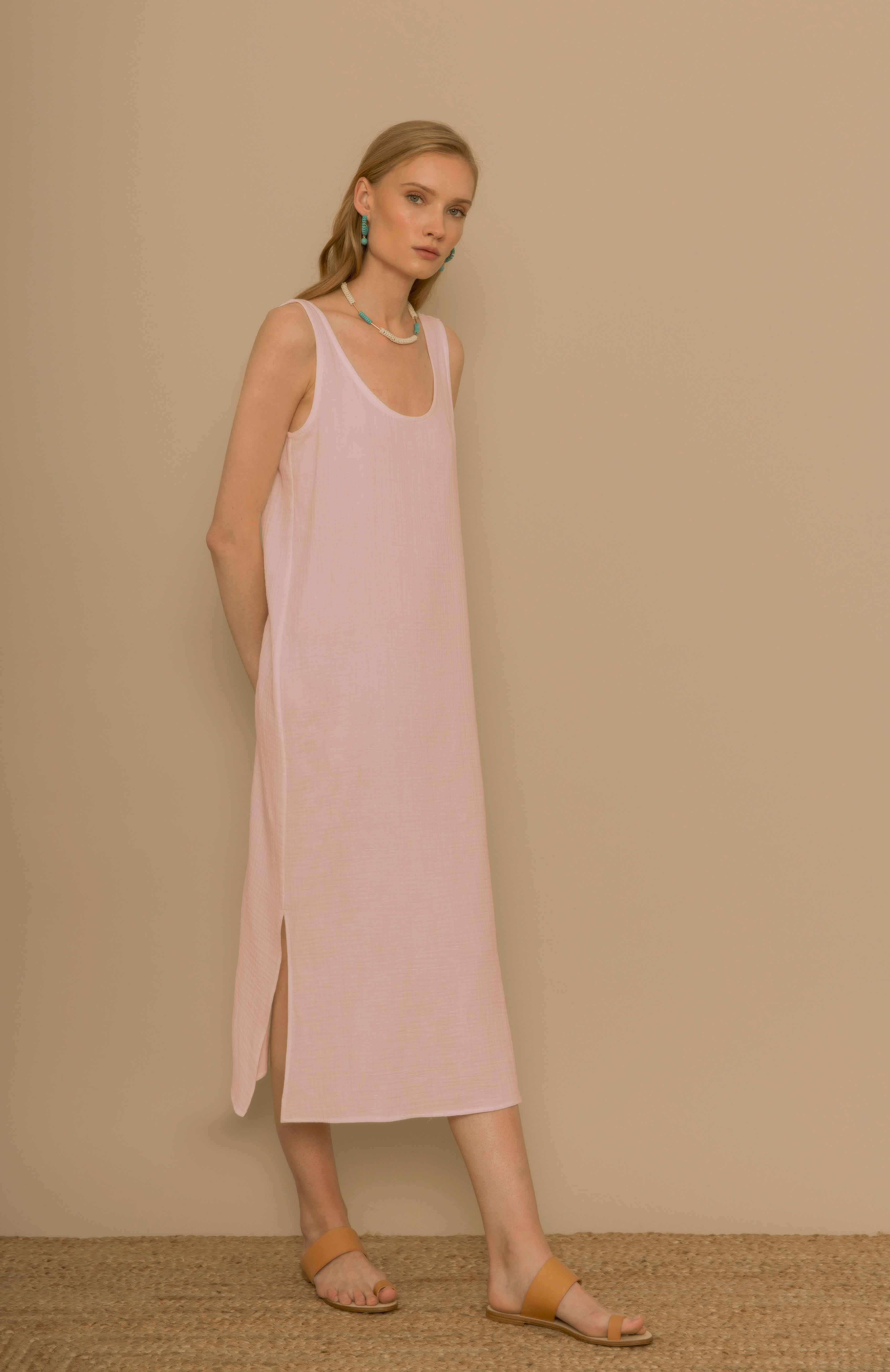 Organic cotton strappy dress PINK