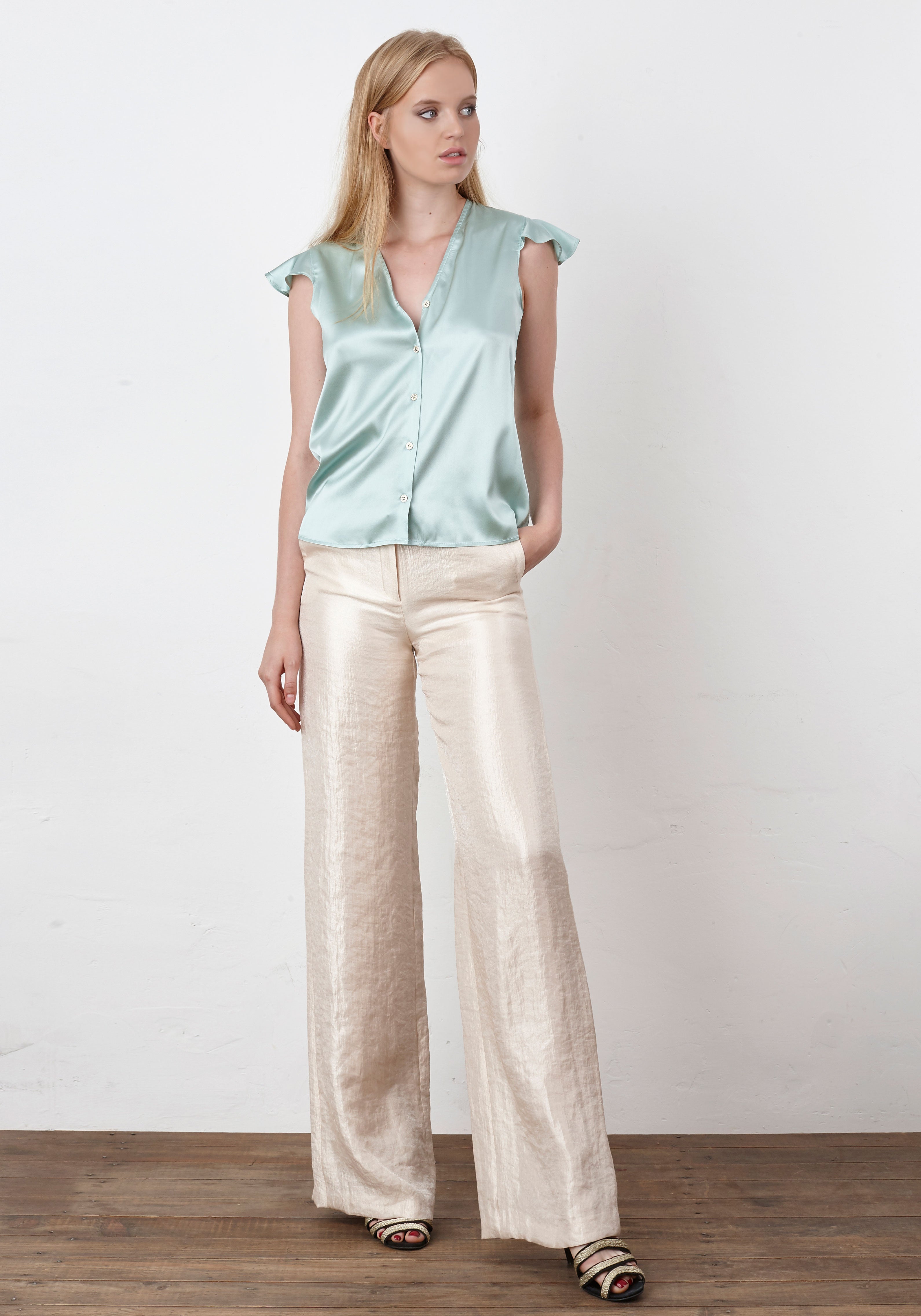 Green silk blouse