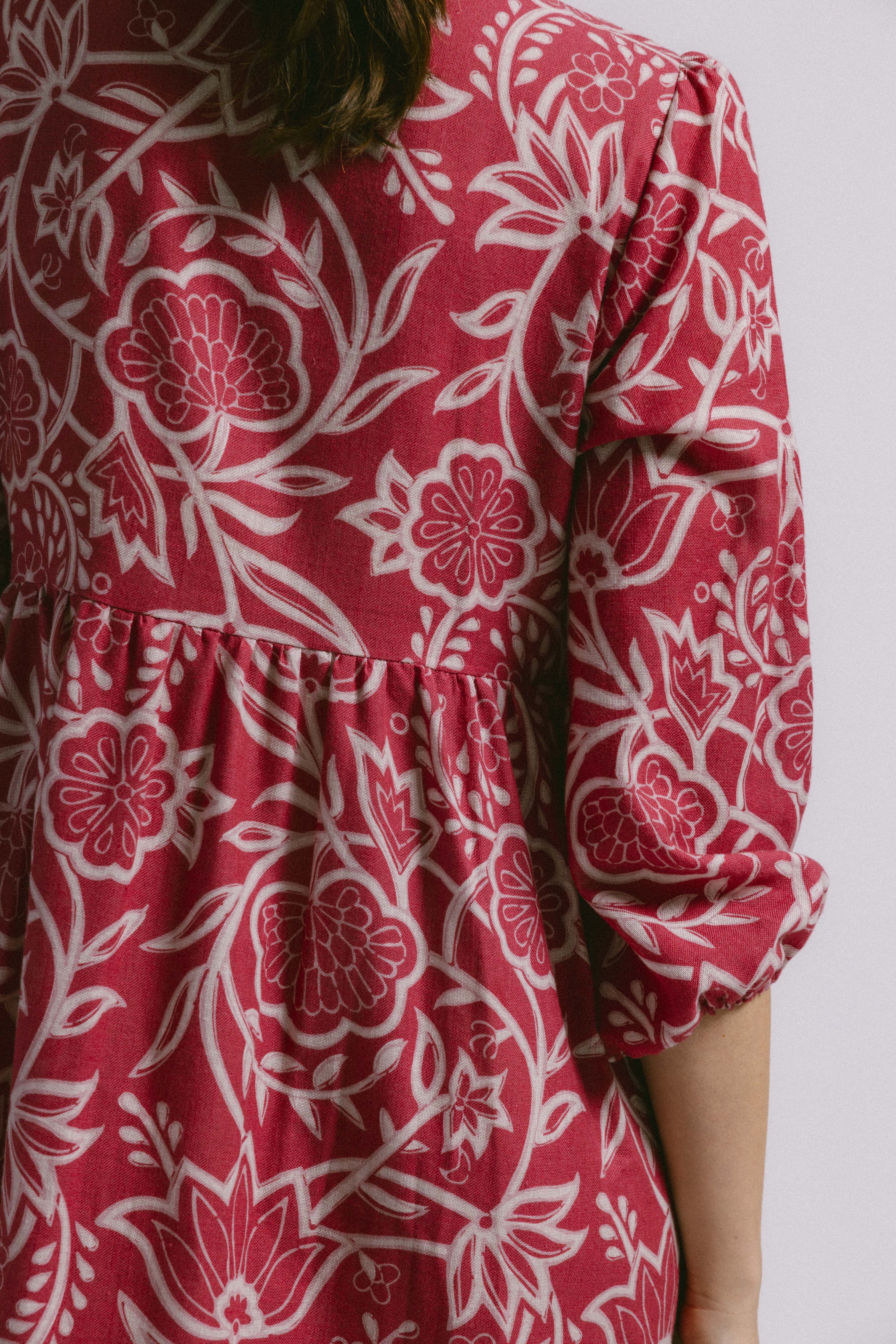 Vestido brandon flor deco rojo