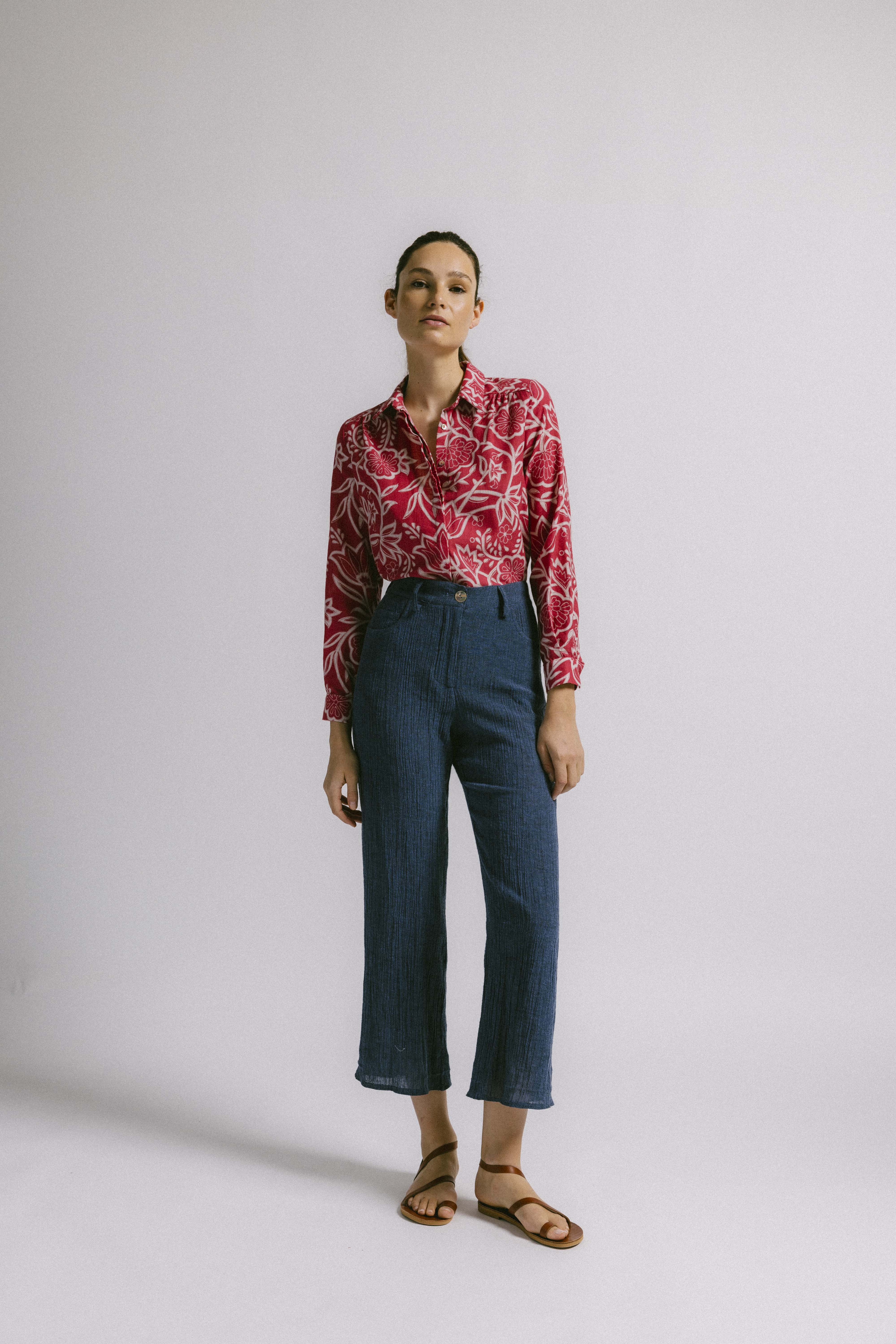 Blusa palma flor deco rojo