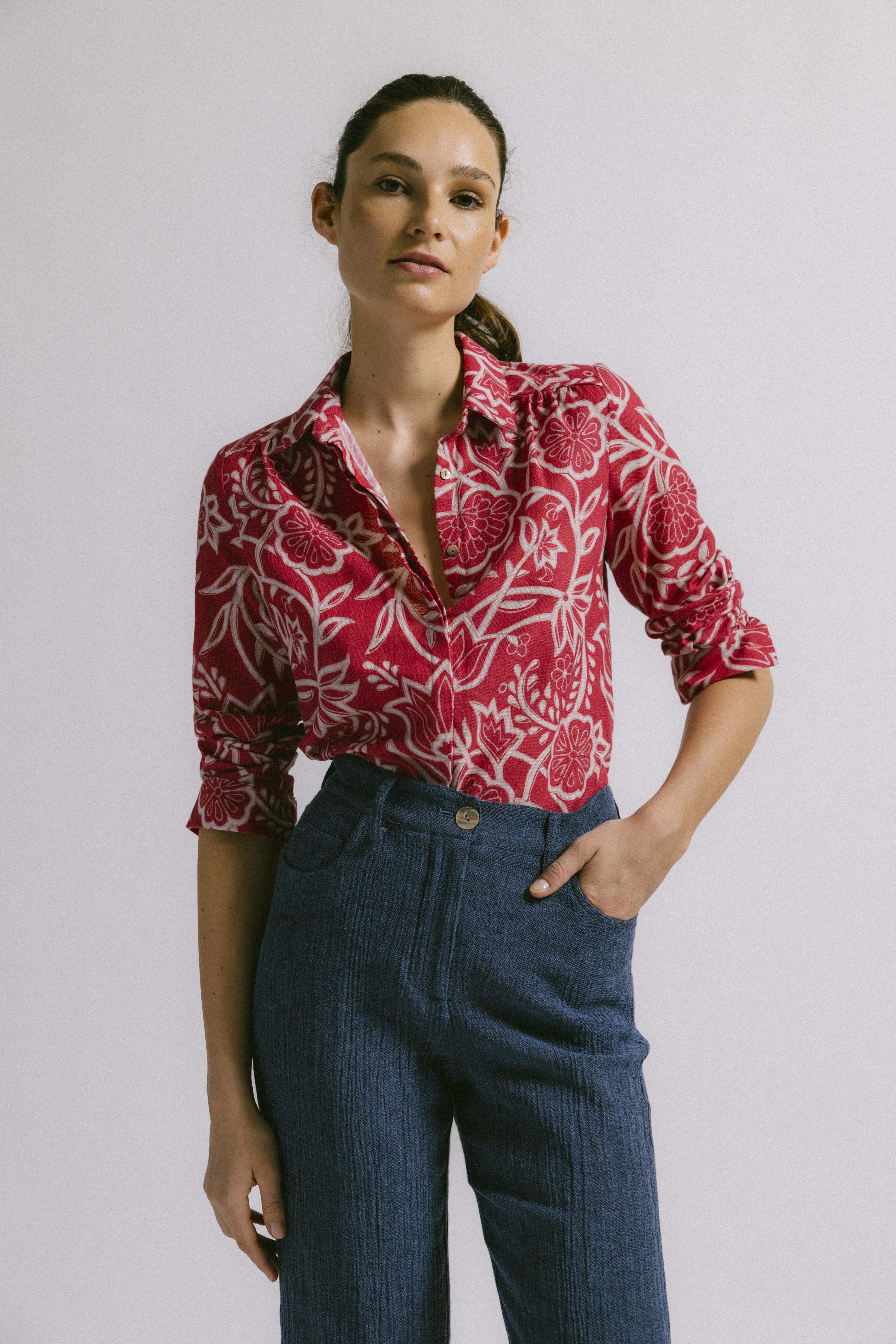 Blusa palma flor deco rojo