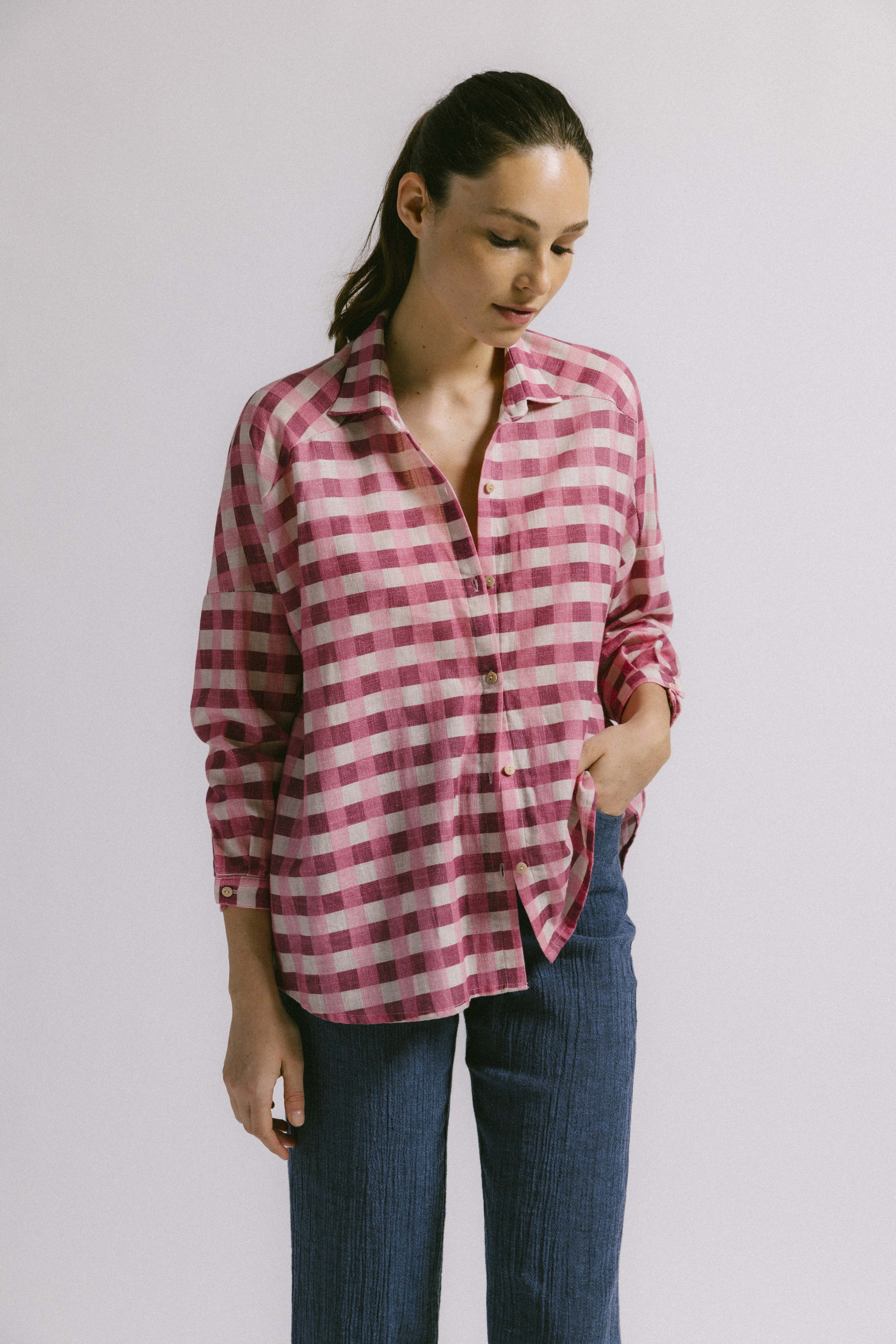 Blusa STAR CUADROS TIERRA/ROSA