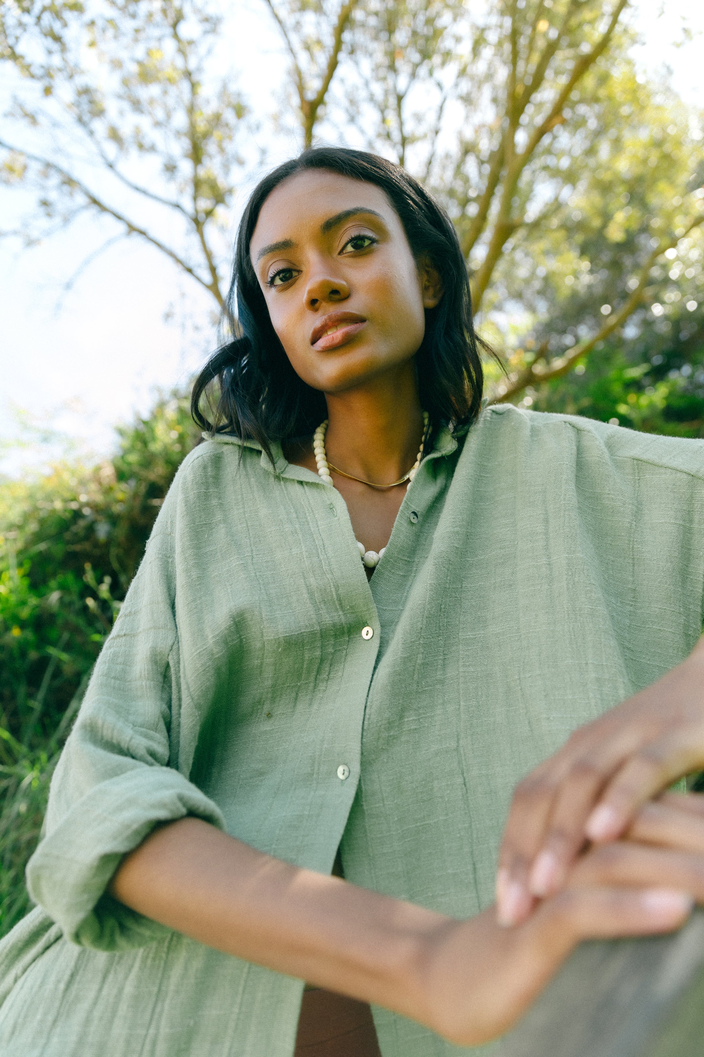 Blusa lino y algodón STAR verde