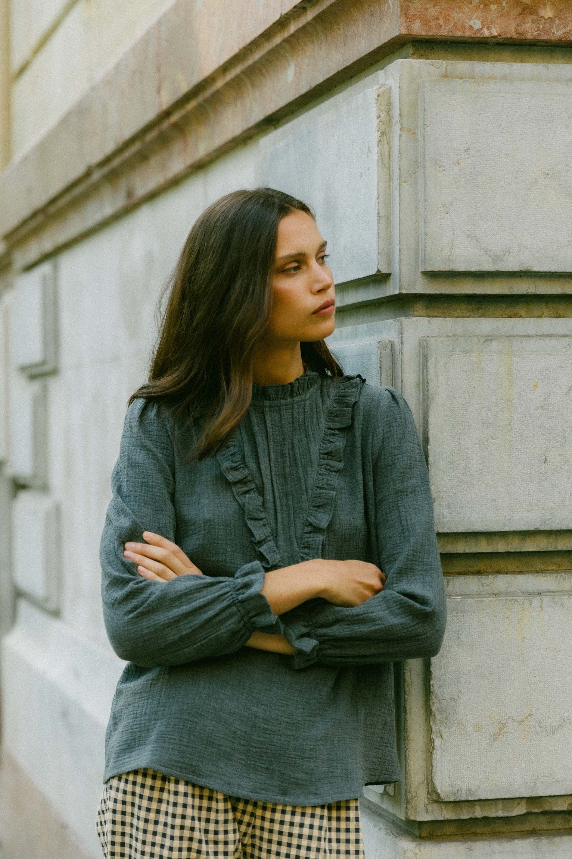 Blusa algodón orgánico gris SILKEN