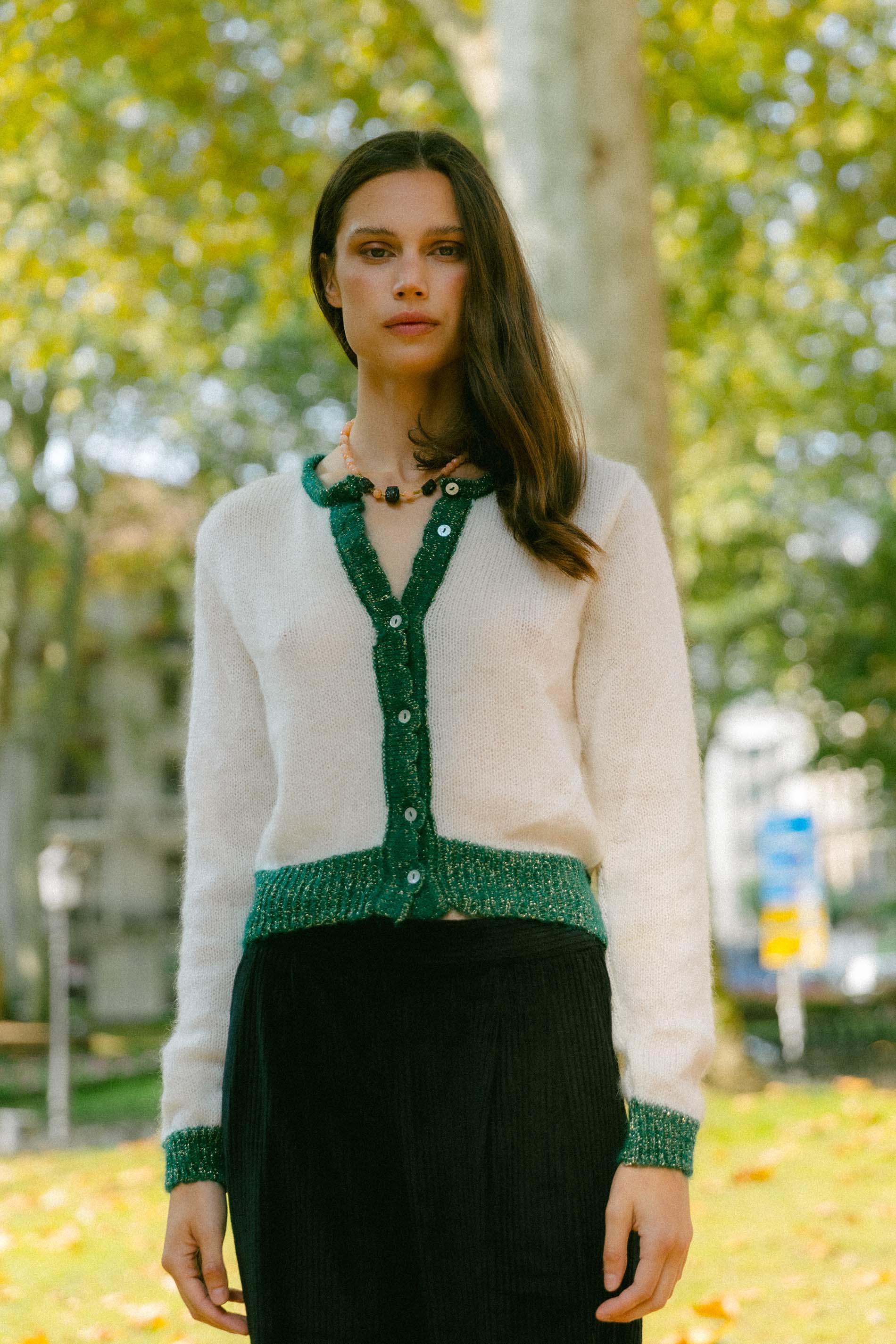 CHAQUETA DINA MOHAIR CRUDA Y VERDE