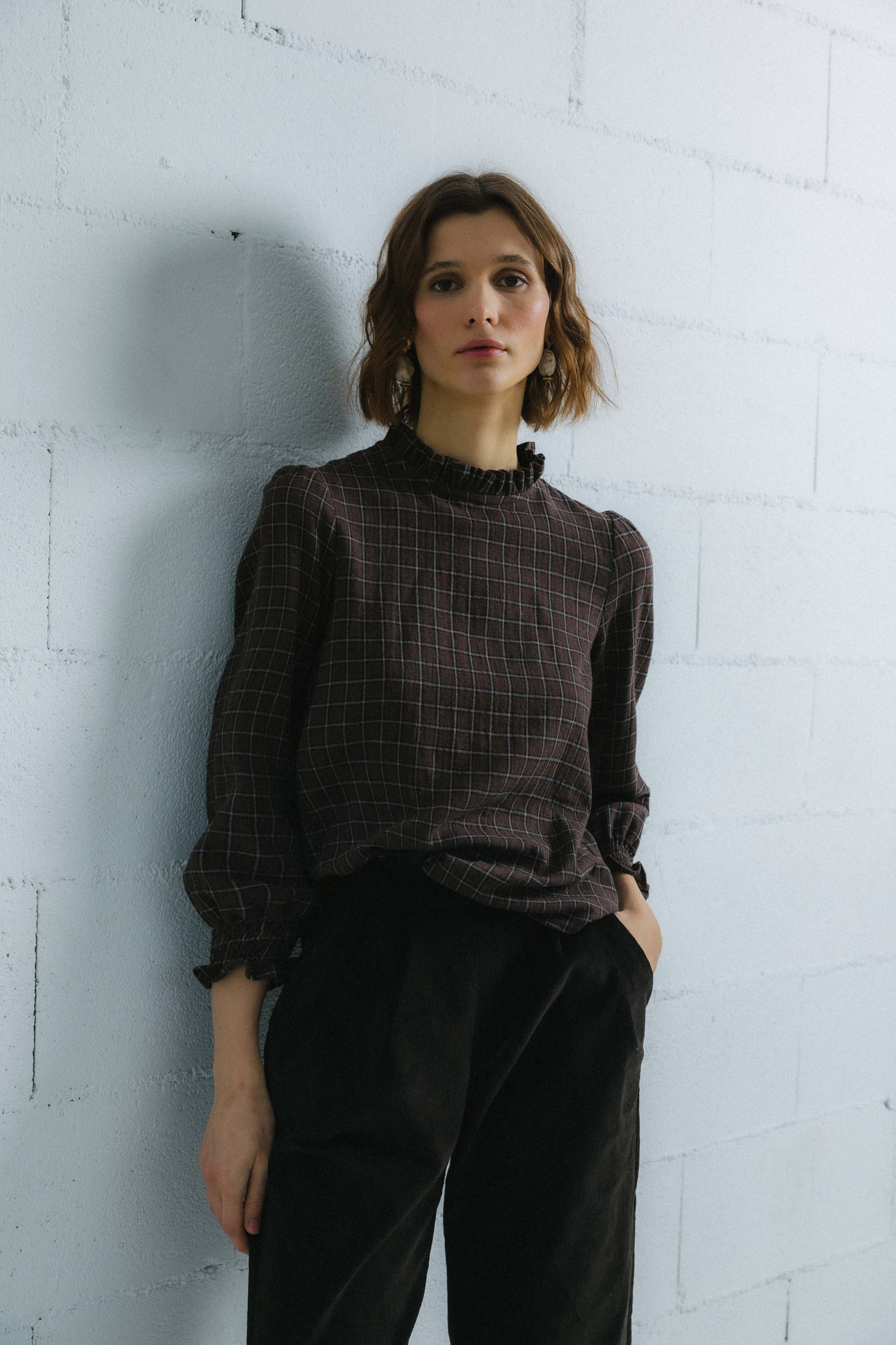BLUSA PORI cuadros choco