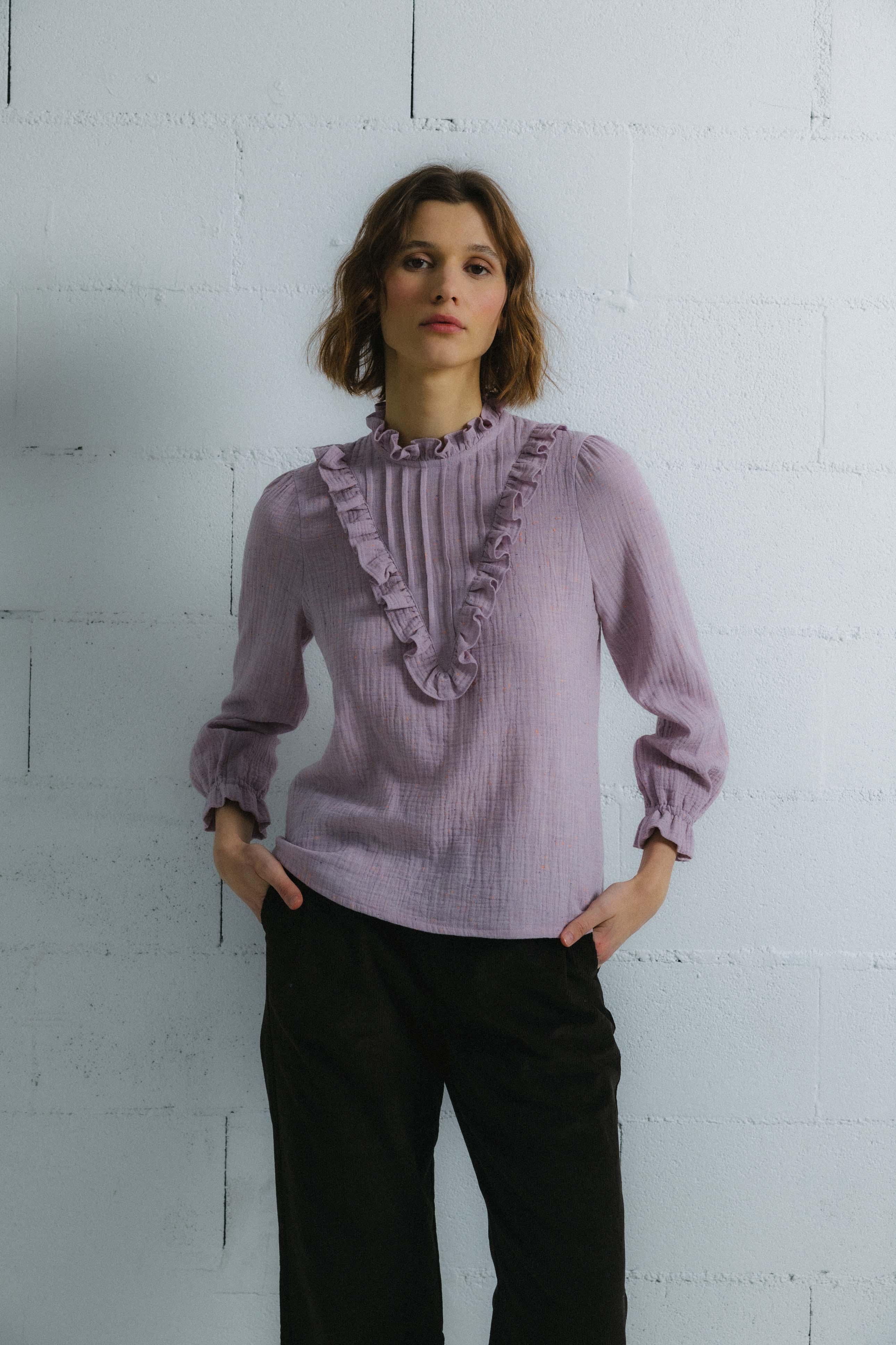 Blusa algodón orgánico gris malva SILKEN