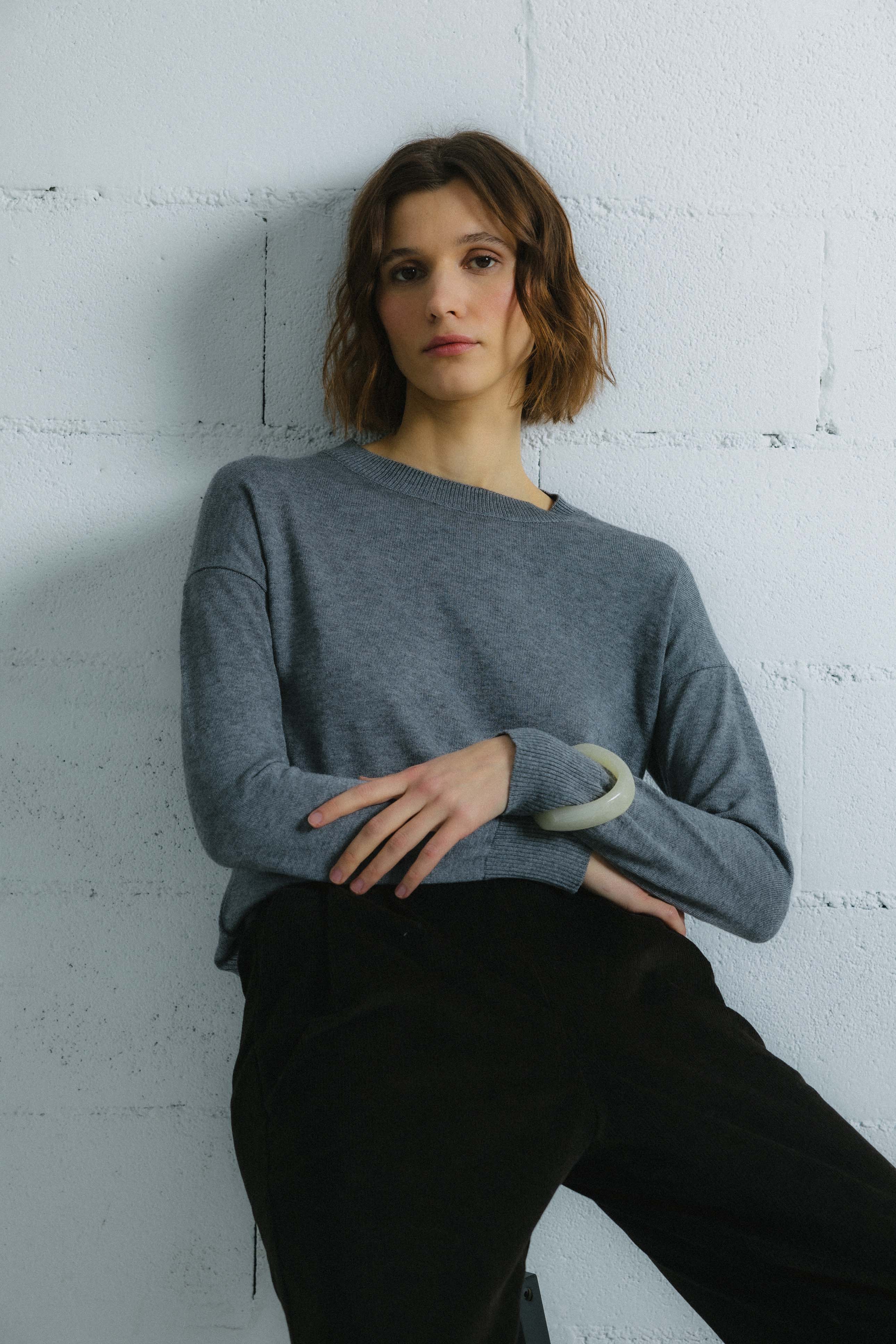 Jersey de punto fino LANA ELVAS GRIS.