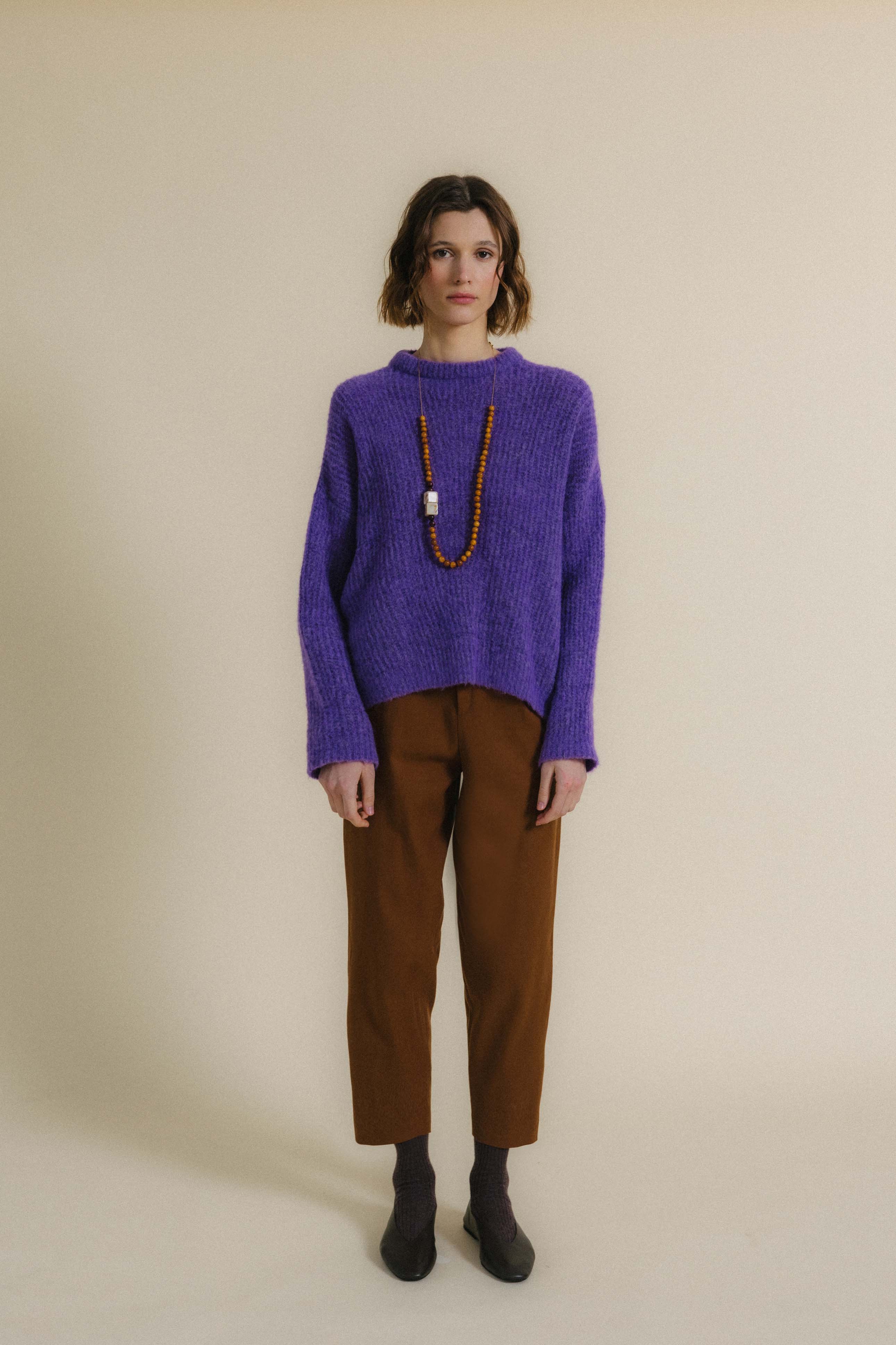 Jersey de punto EDIMBURGO malva. Baby alpaca y lana merino