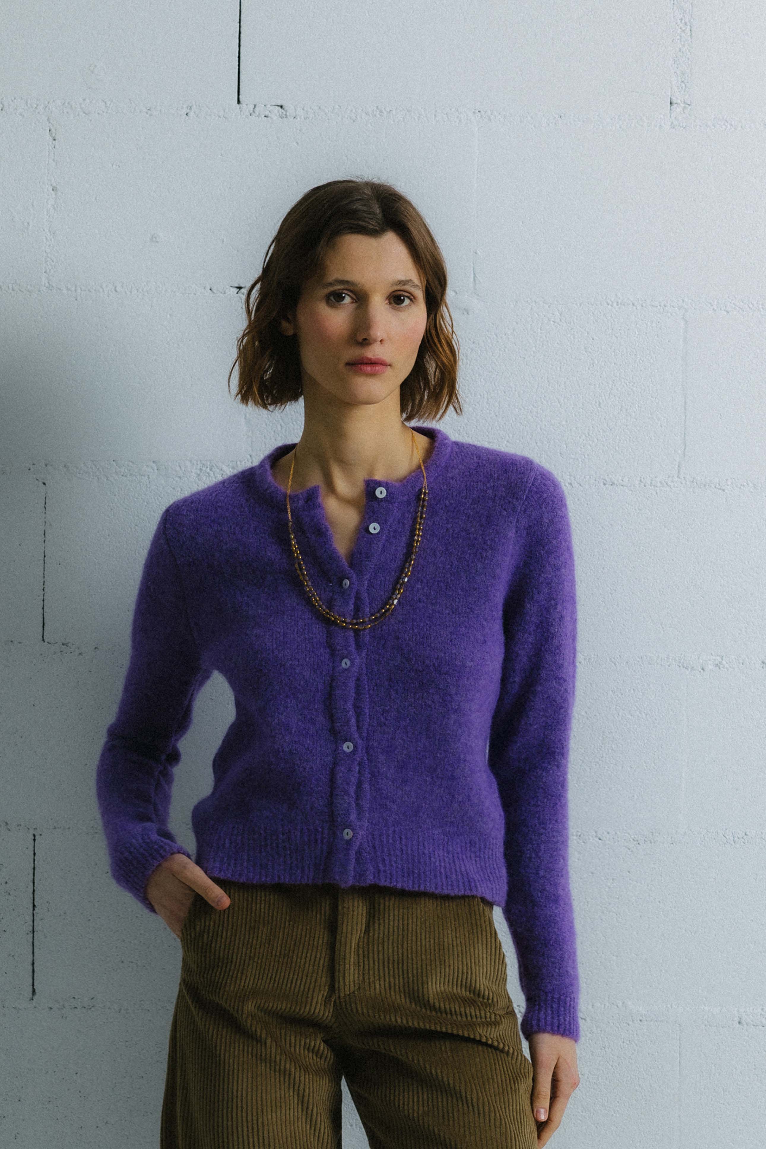 Chaqueta de punto DINA MALVA. Baby alpaca y lana merino.