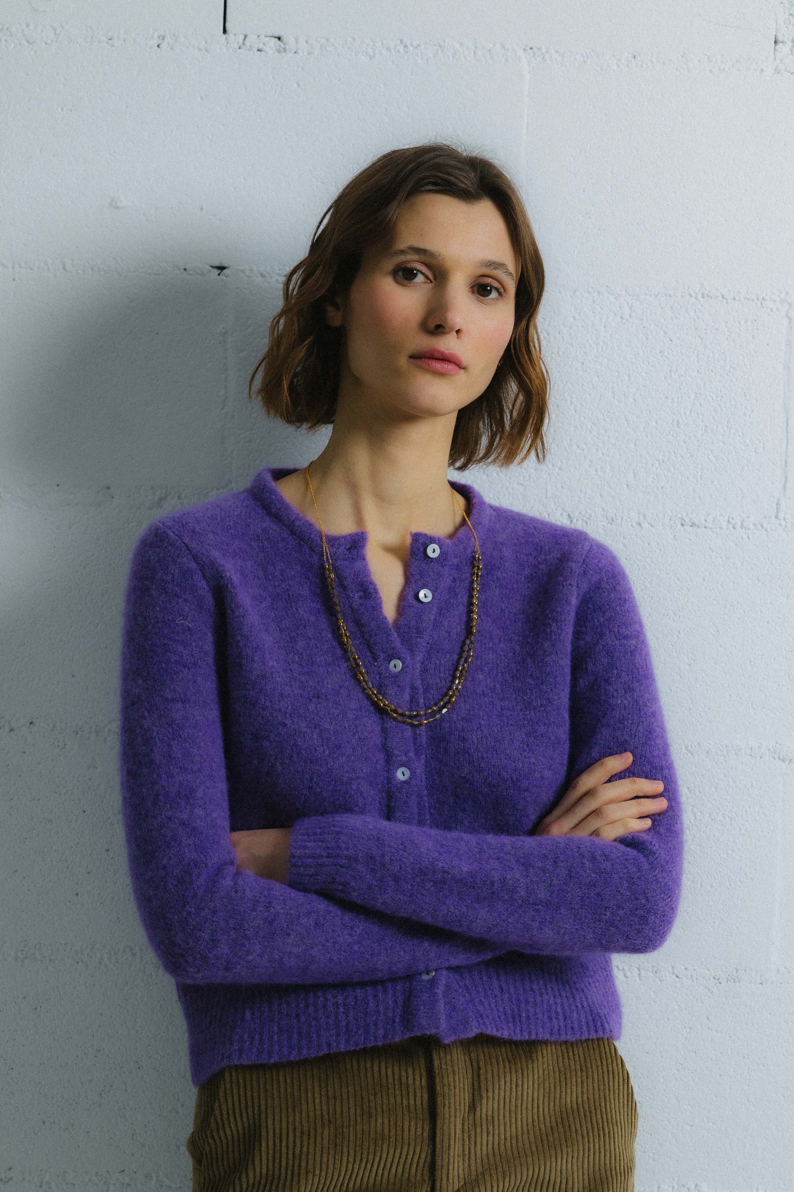 Chaqueta de punto DINA MALVA. Baby alpaca y lana merino.