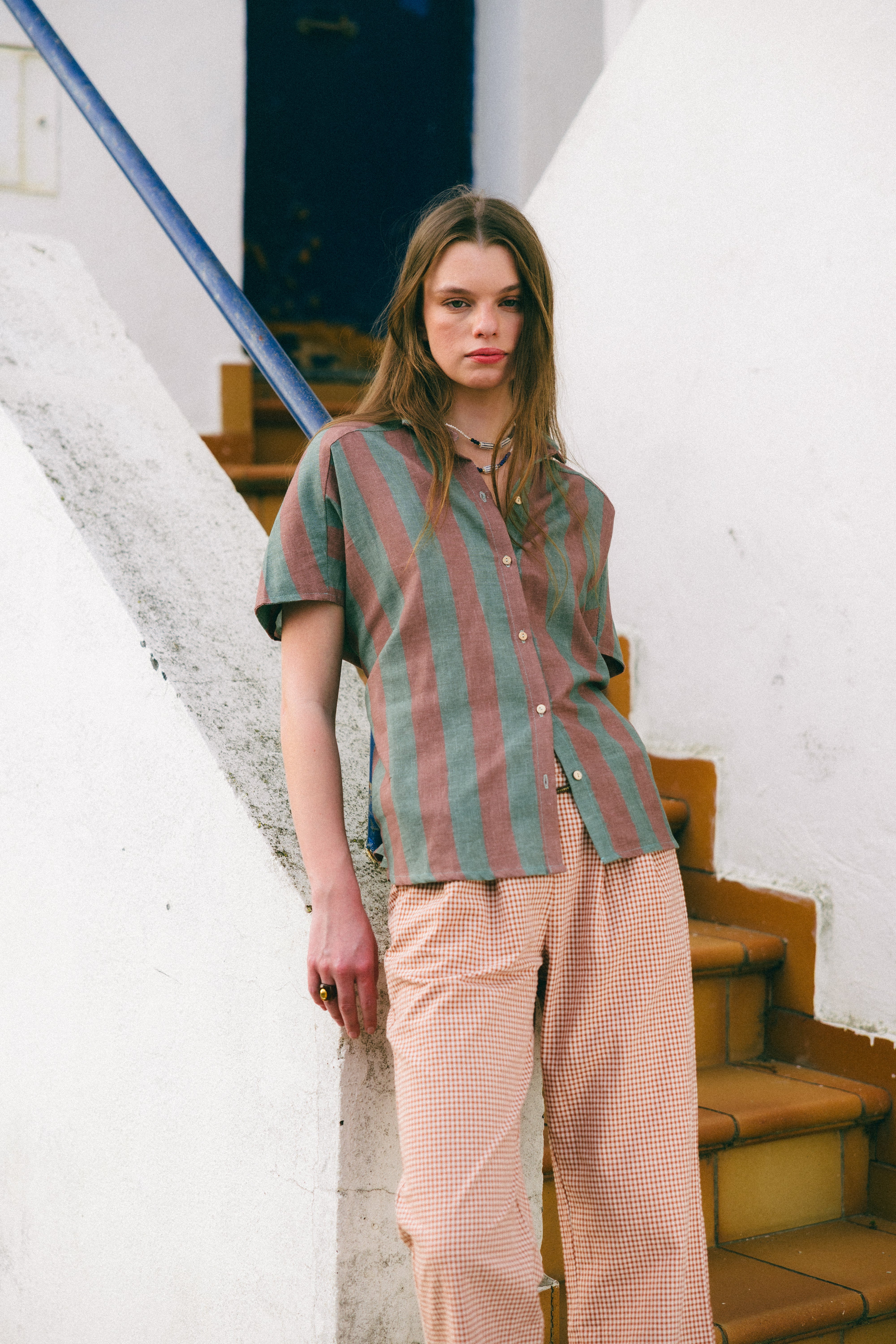 Pantalón millet vichy tierra