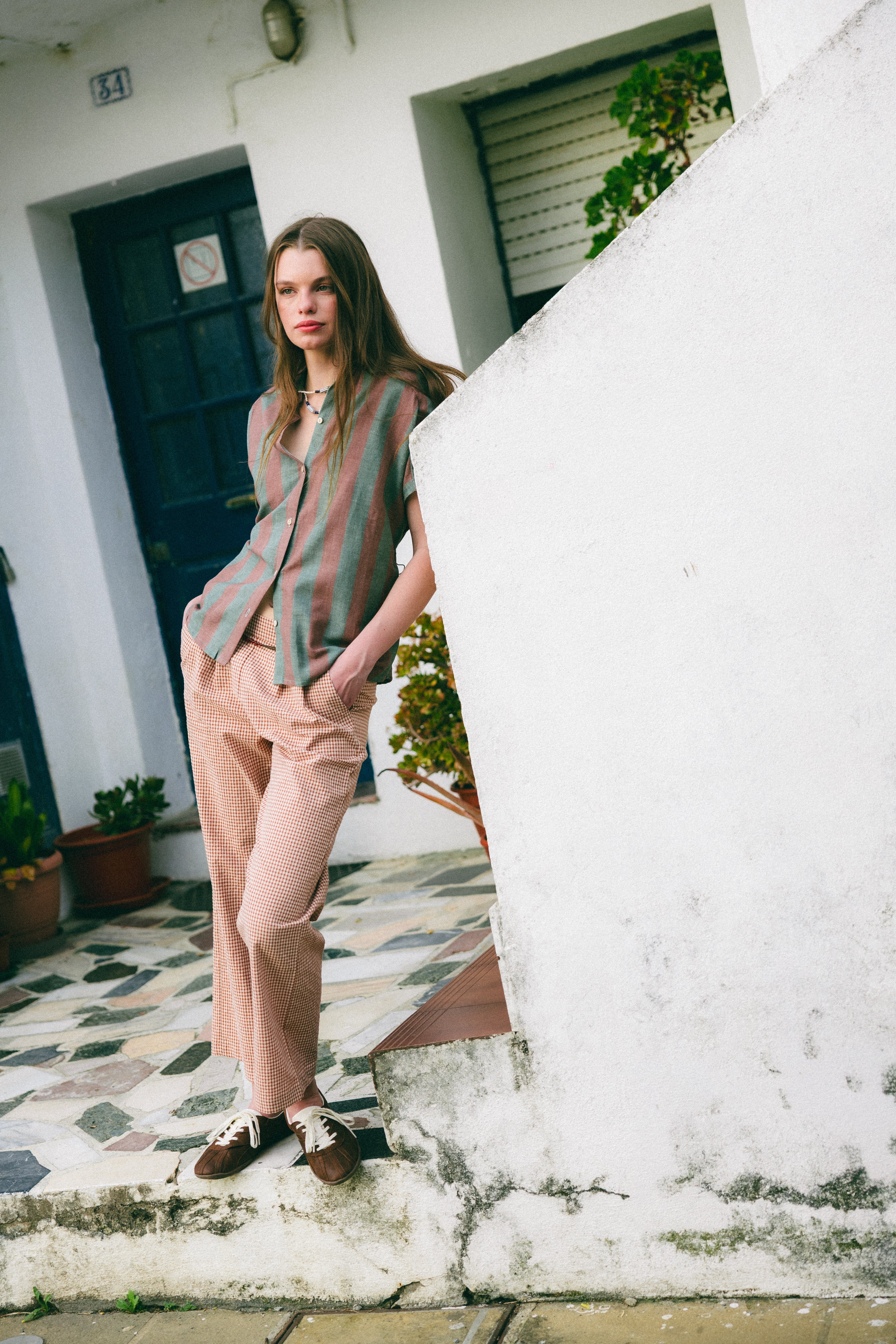 Pantalón millet vichy tierra