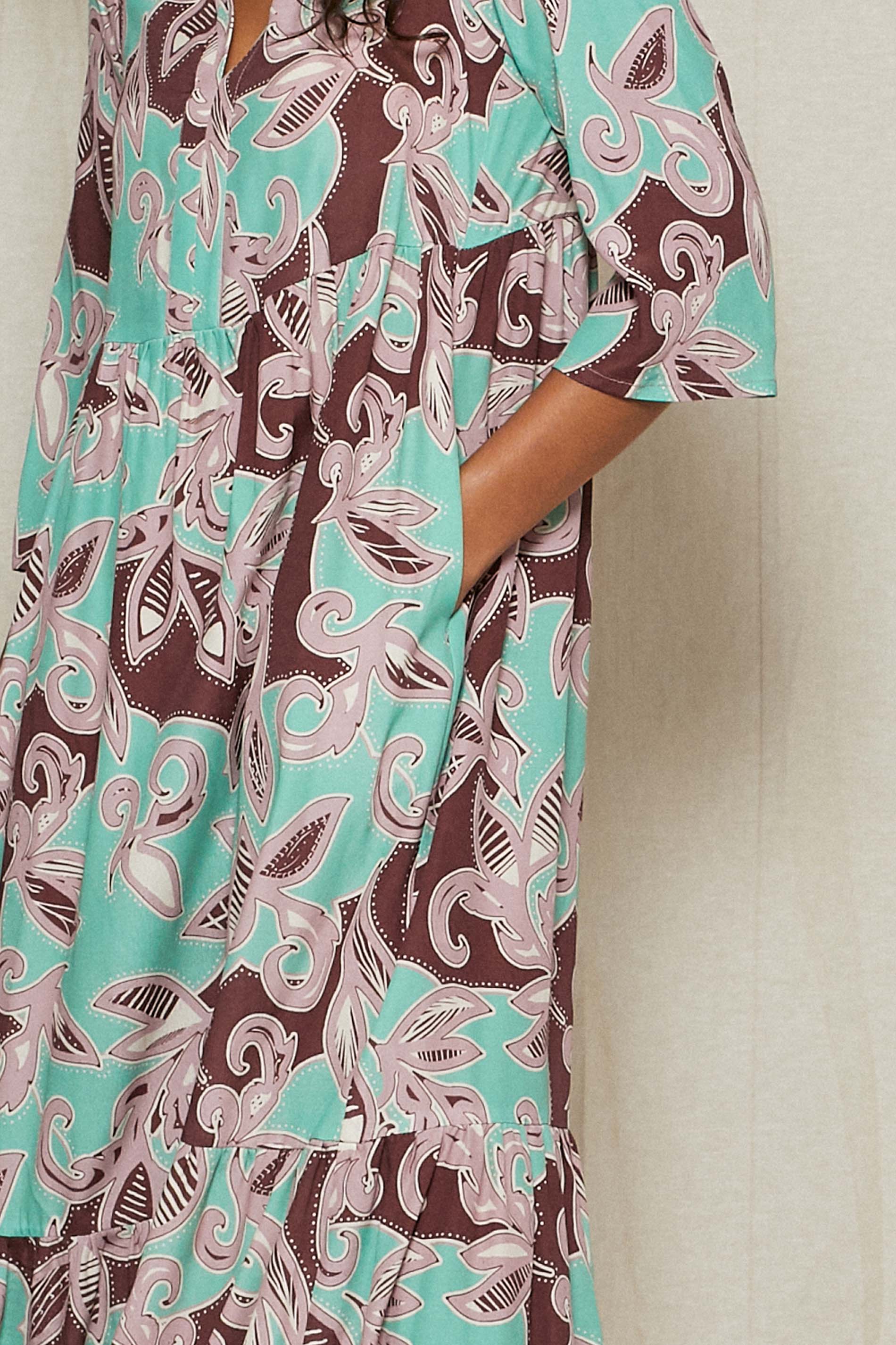Vestido BROMELIA tropical print mint