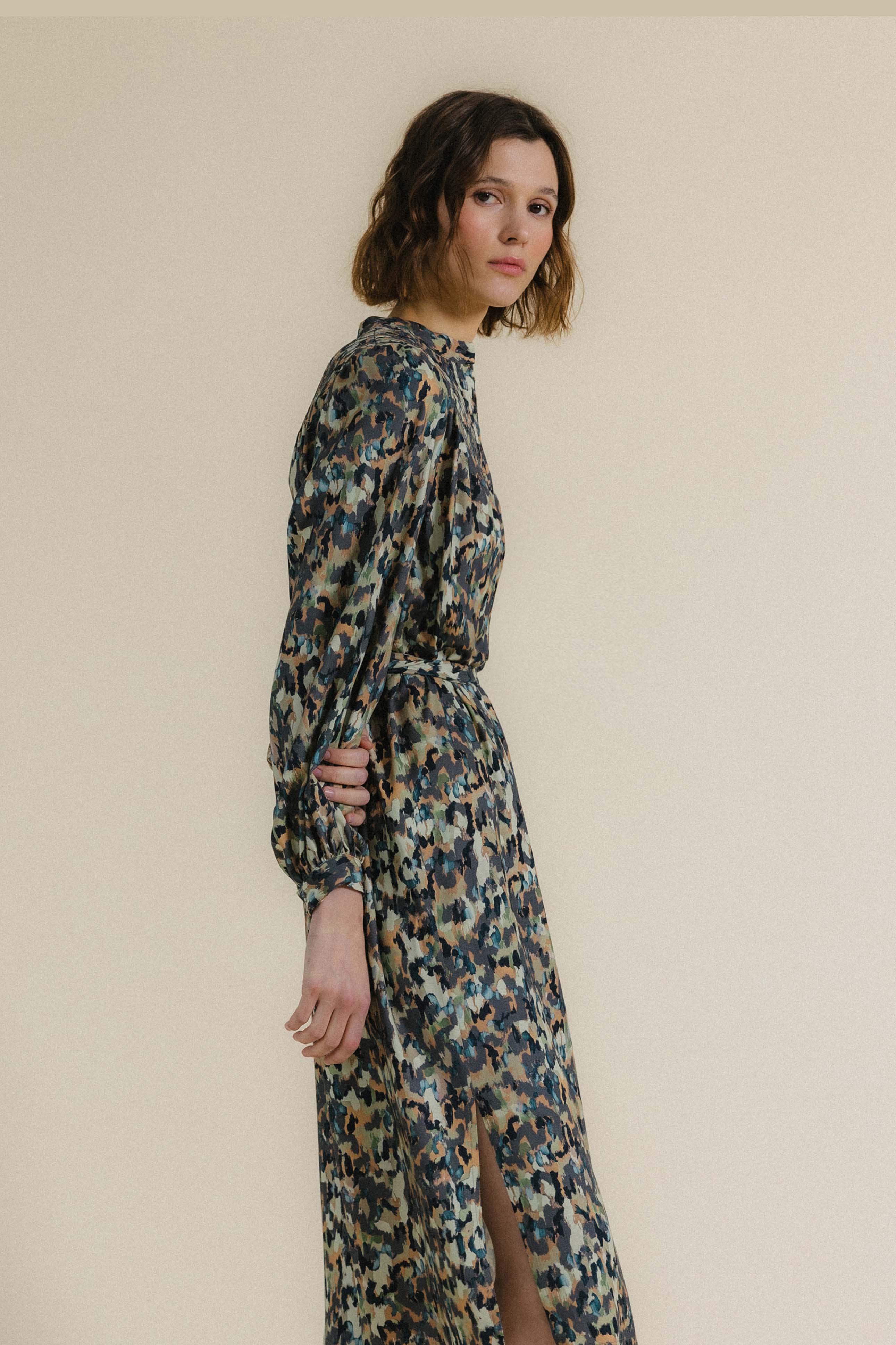 Vestido manga larga print tierra FARO