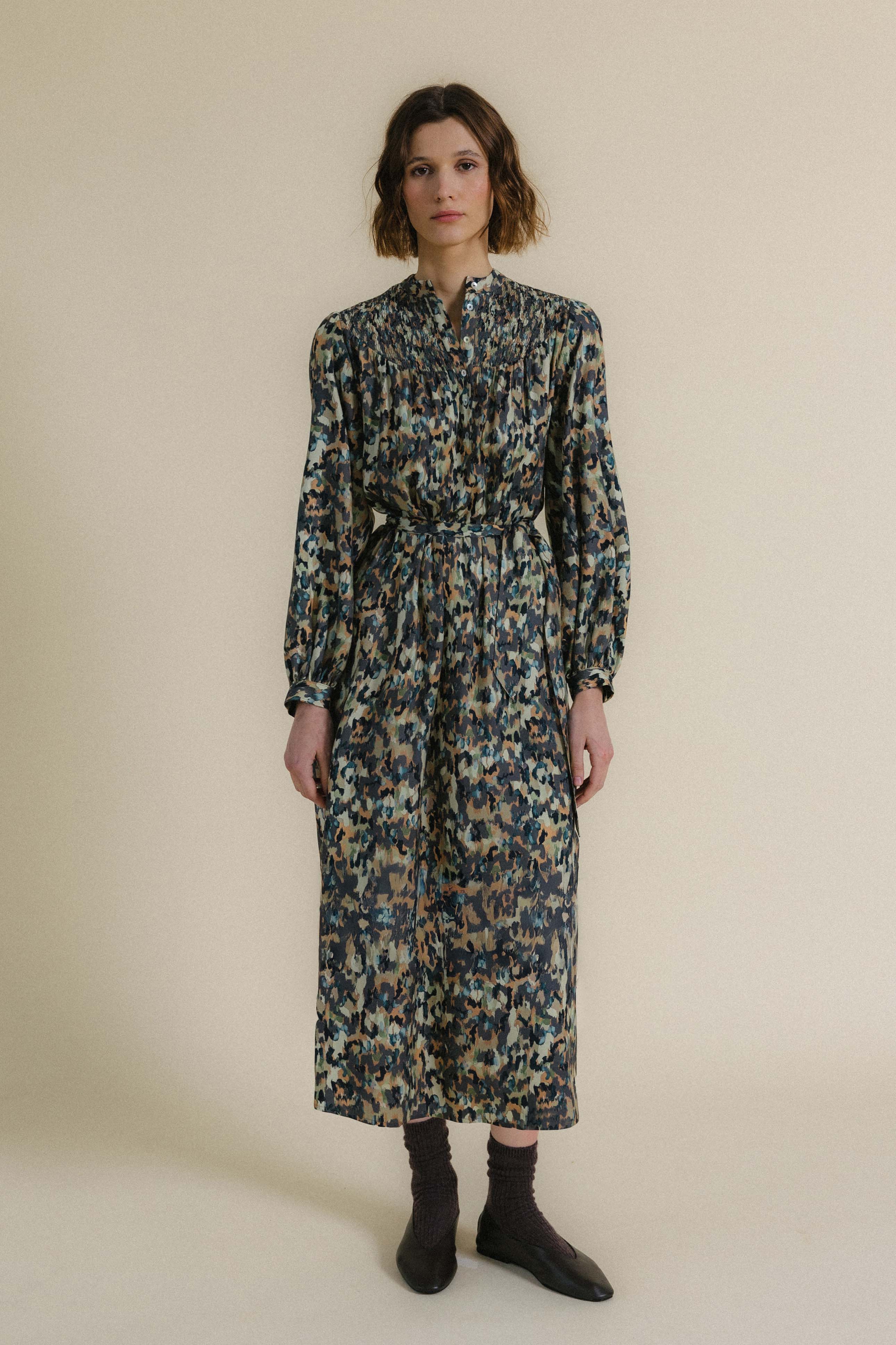 Vestido manga larga print tierra FARO