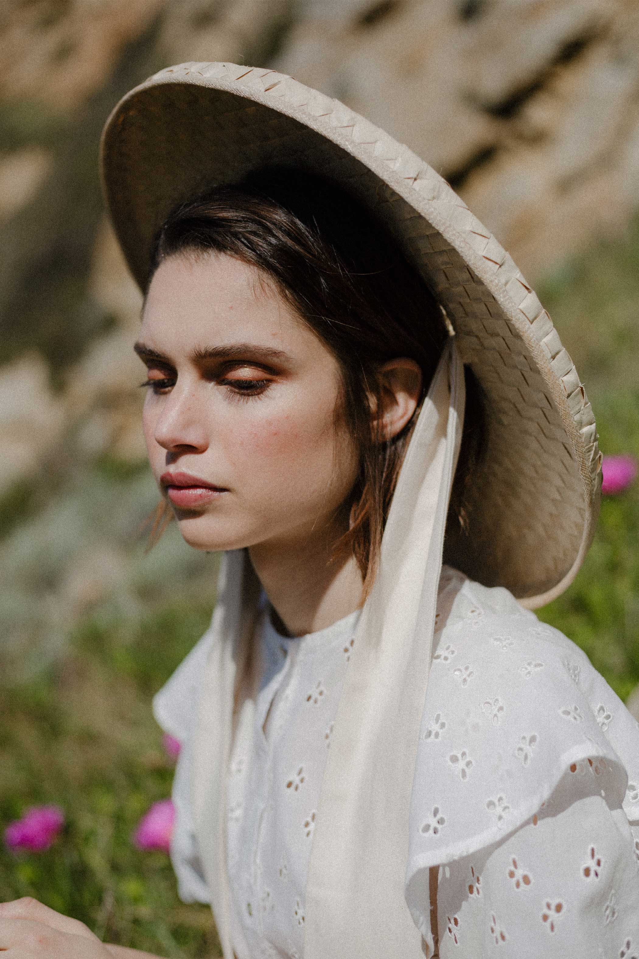 White embroidered cotton ruffle blouse