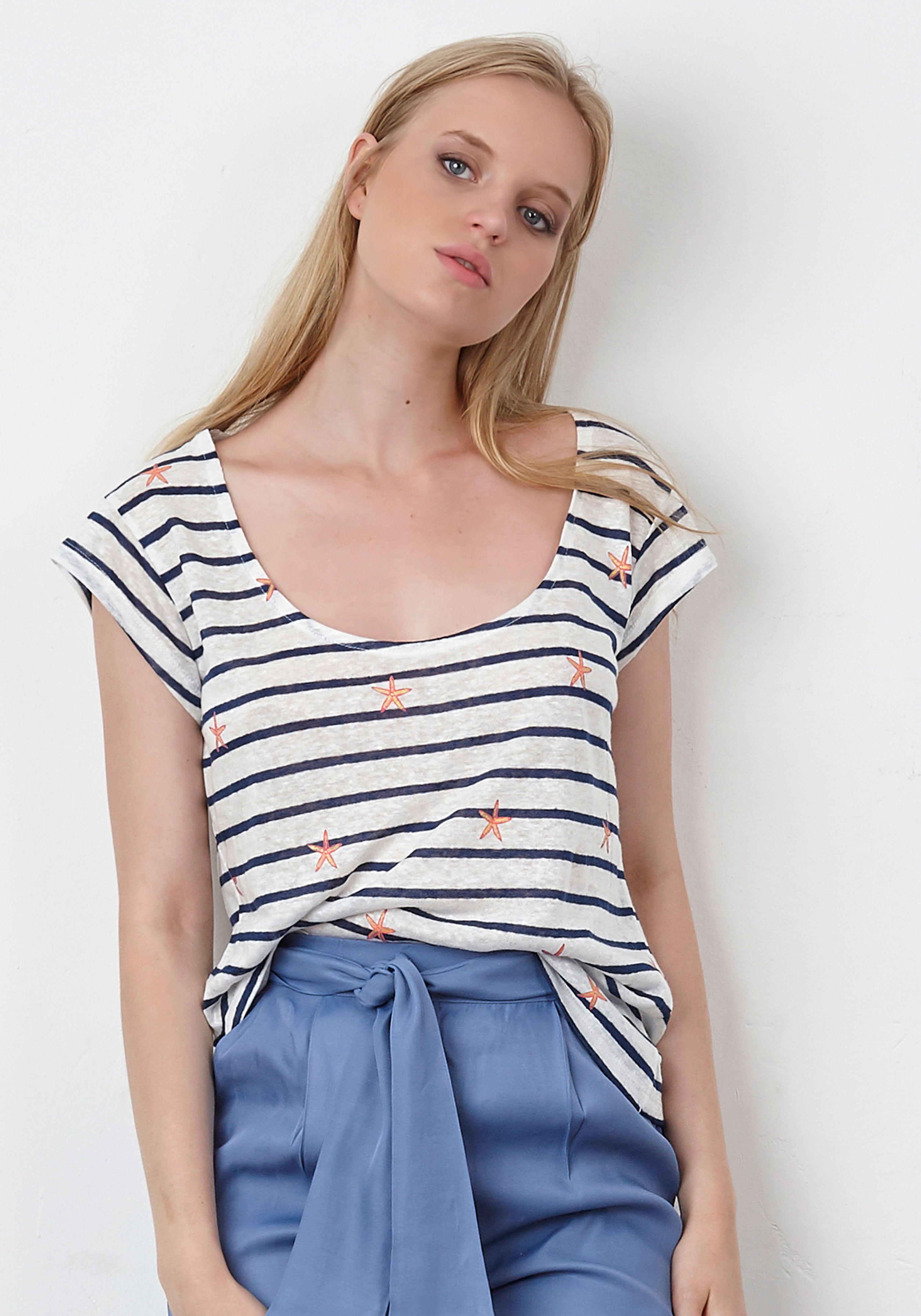 ORANGE STARS striped linen t-shirt