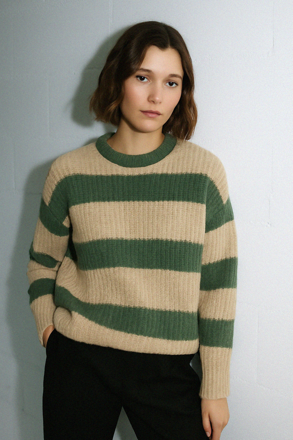 Jersey de punto EDIMBURGO RAYAS BEIGE Y VERDE