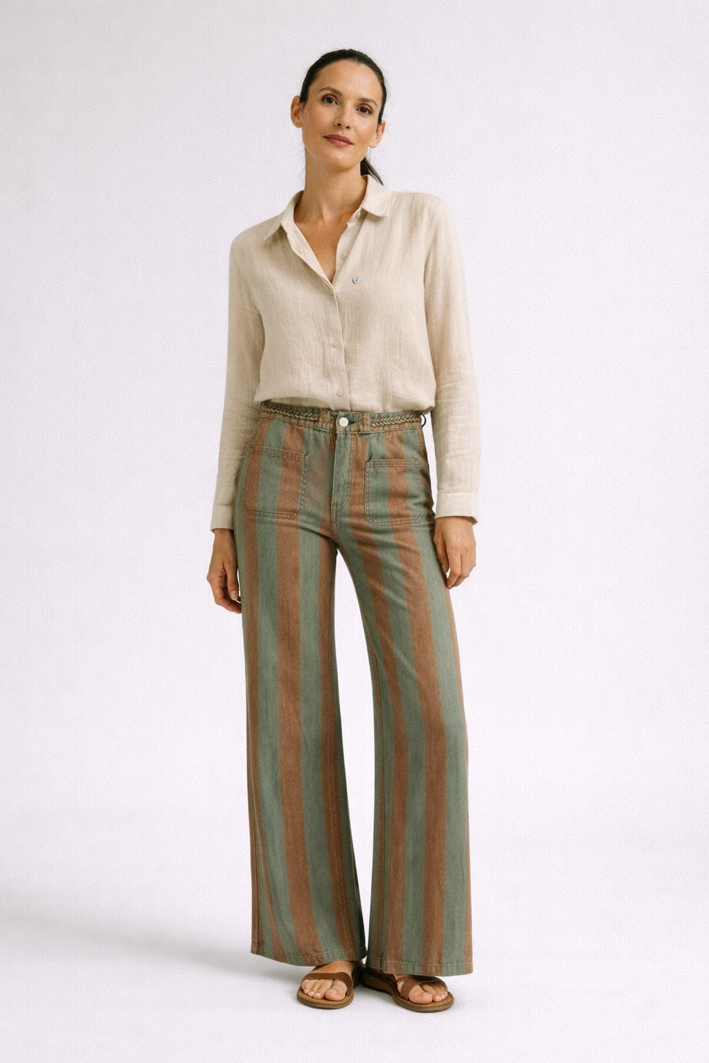 PANTALÓN VIENA RAYA TIERRA Y VERDE