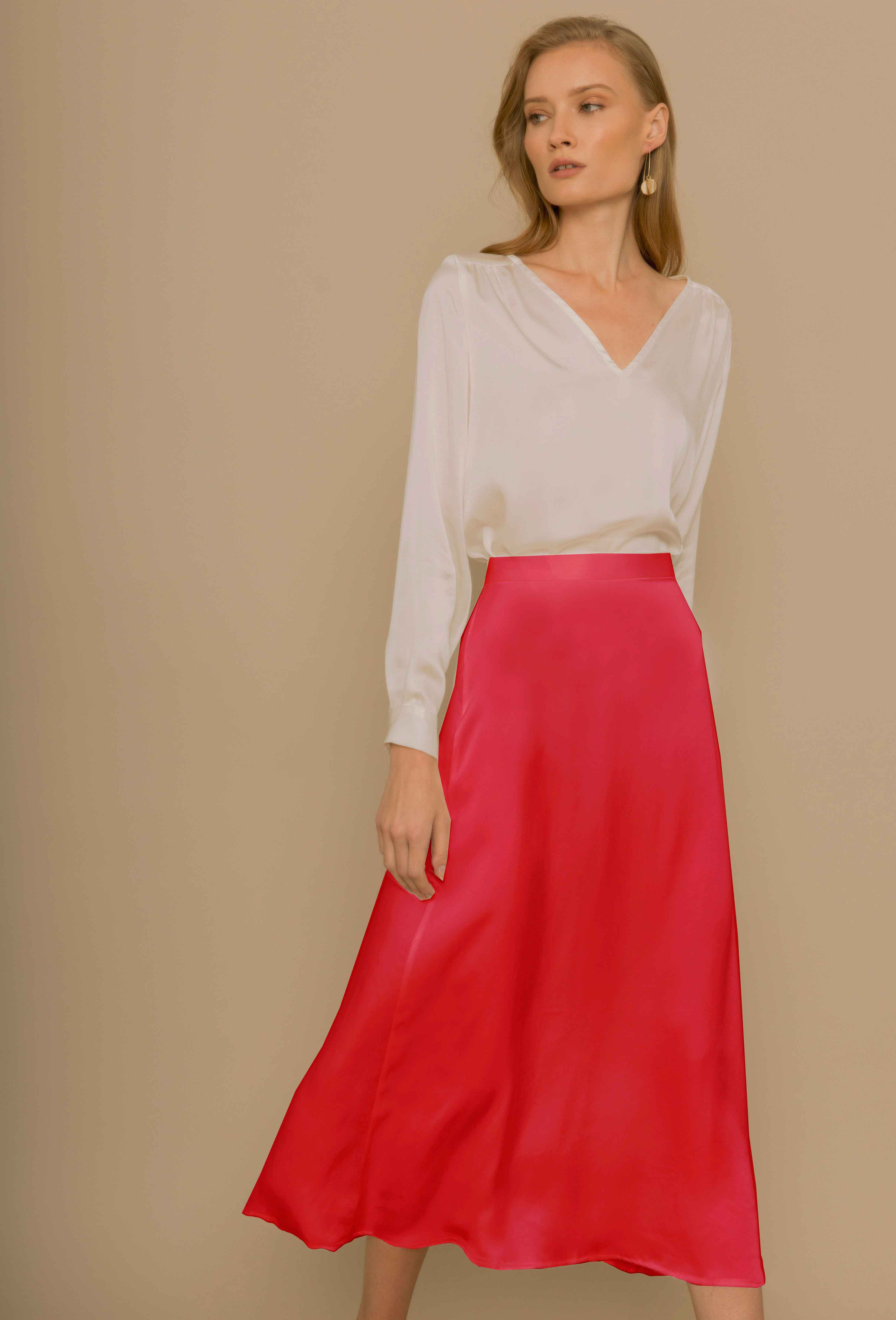 RED silk skirt BIES
