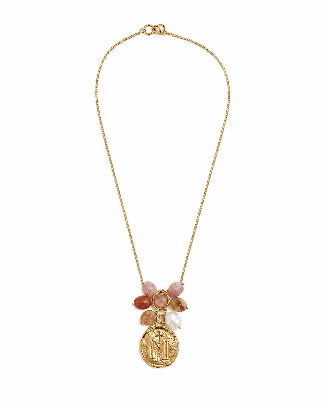 Collar moneda dorada perla