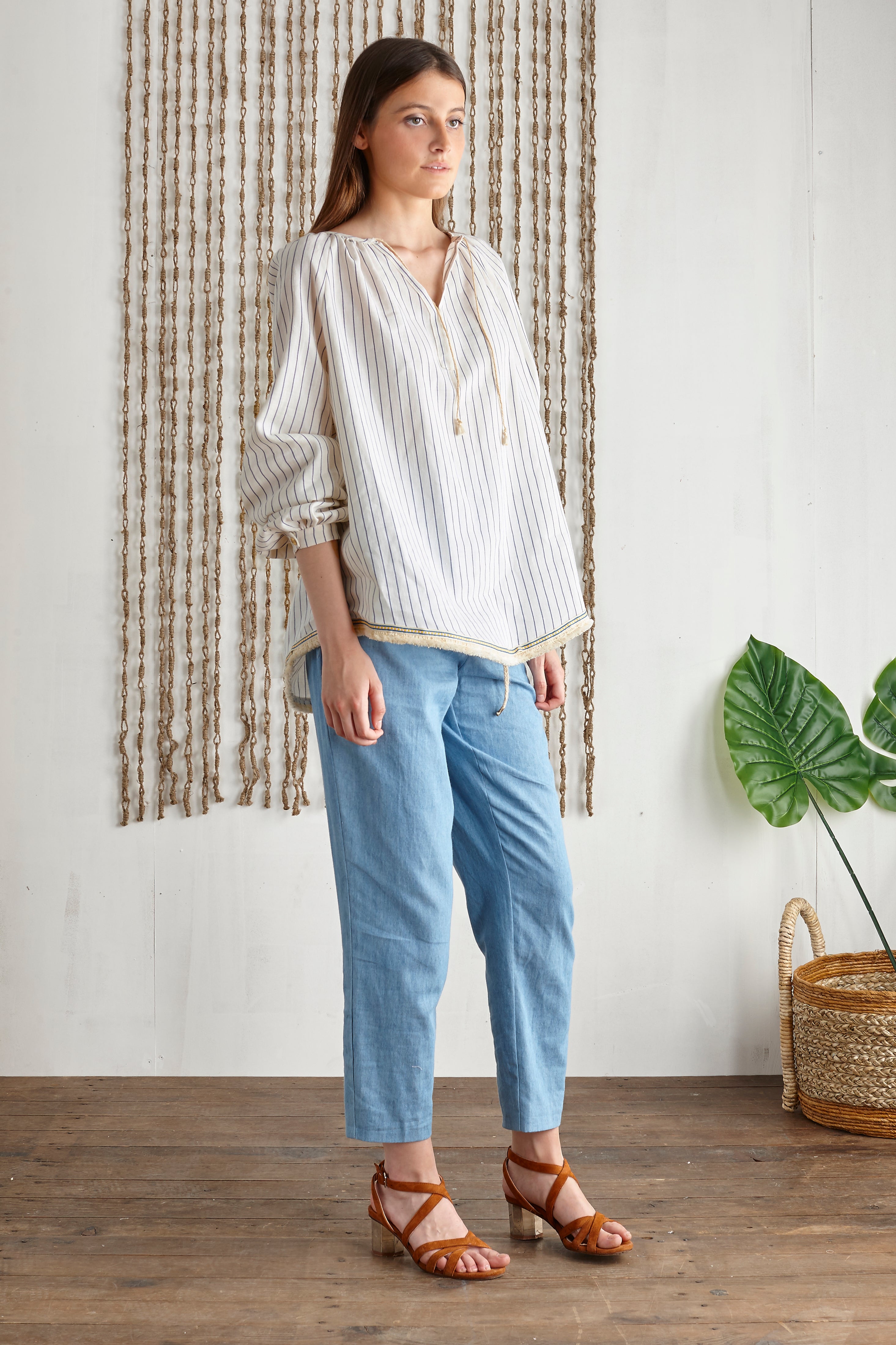 TURQUOISE daisy cotton blouse