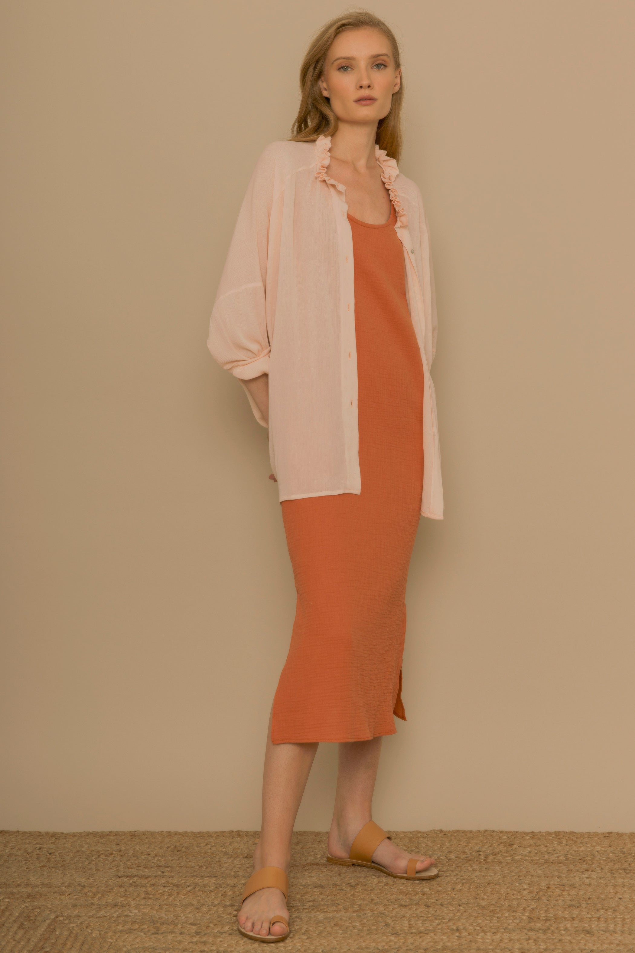 Organic cotton strappy dress PUMPKIN
