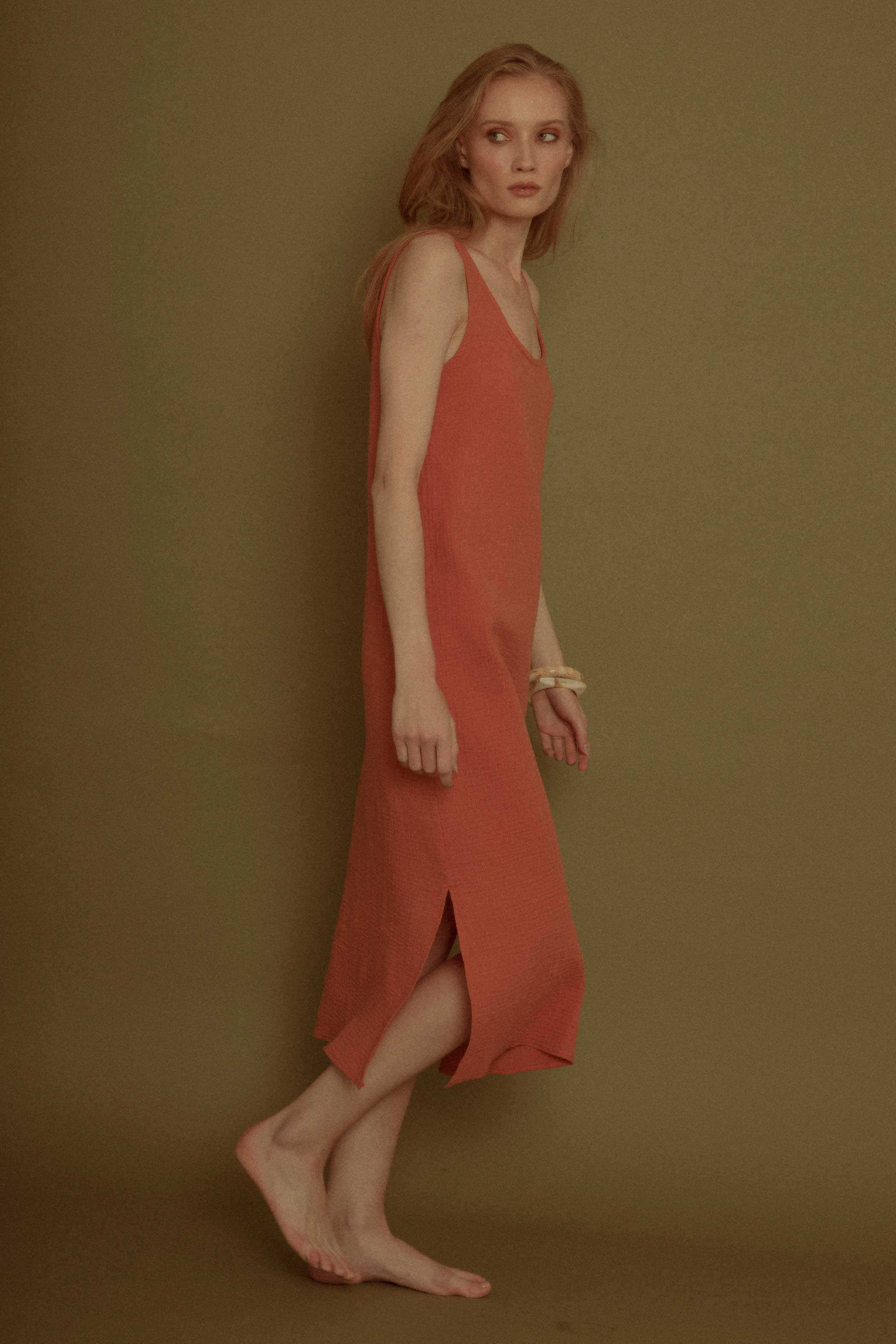 Organic cotton strappy dress PUMPKIN