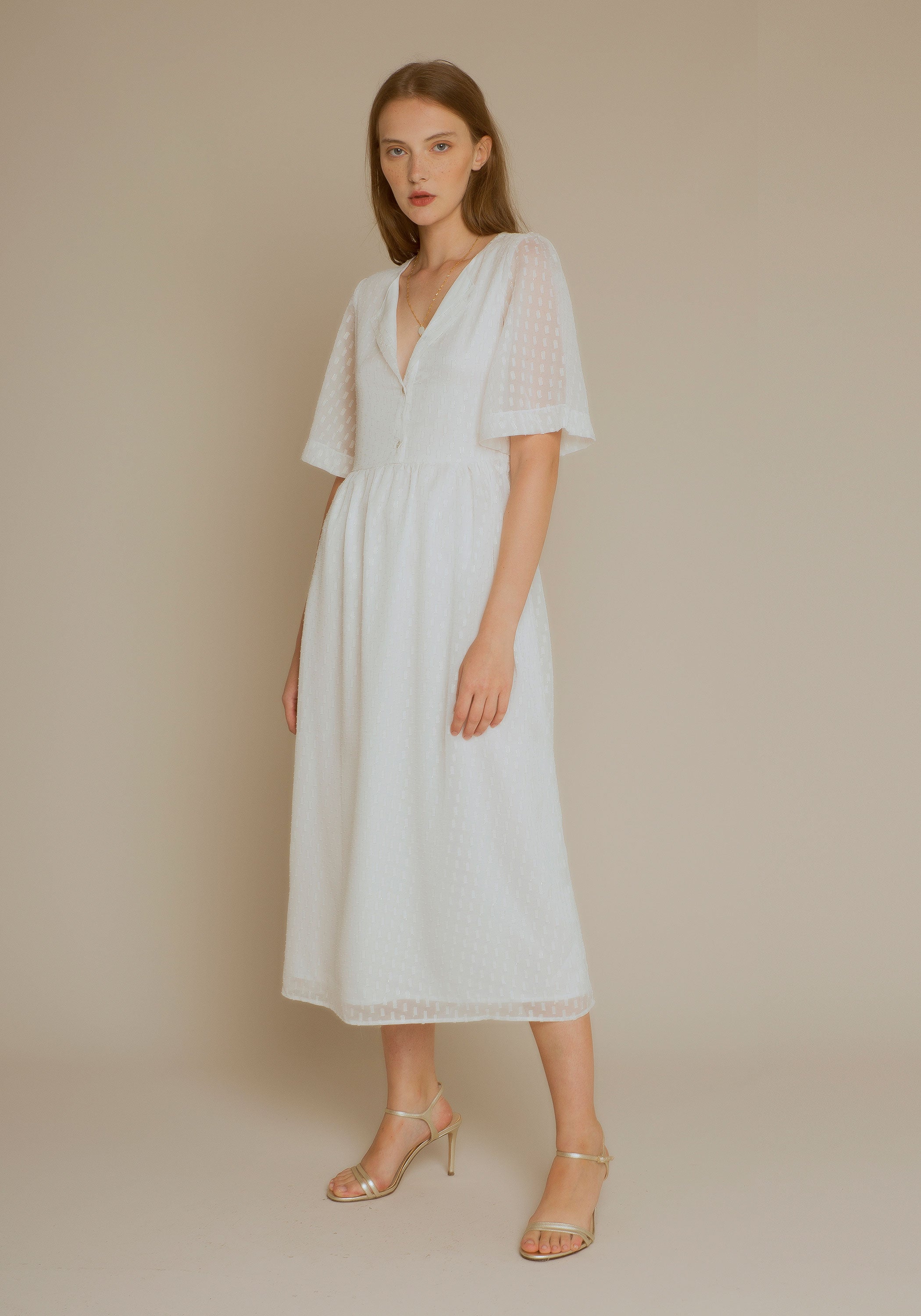 WHITE gold lurex midi dress
