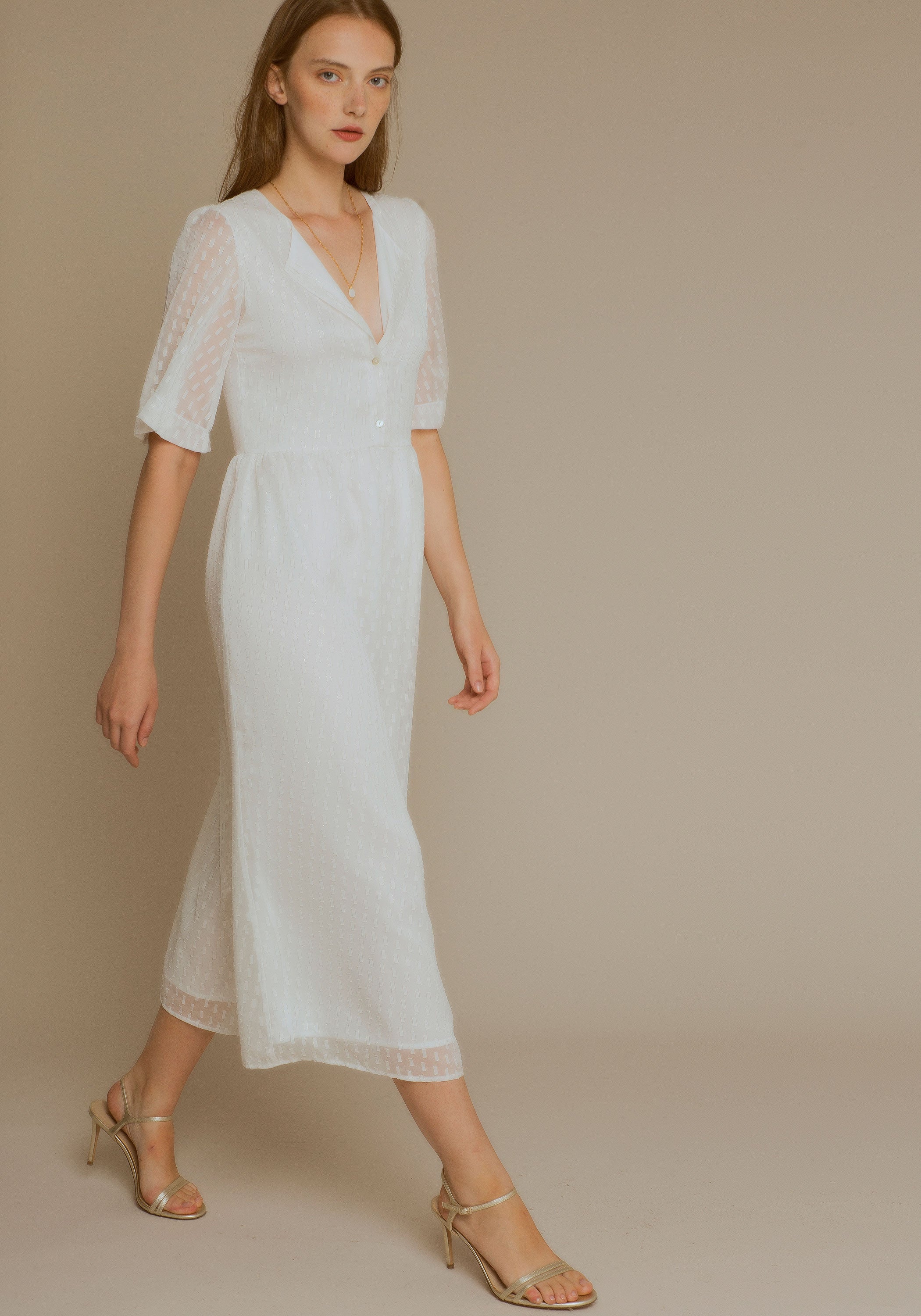 WHITE gold lurex midi dress