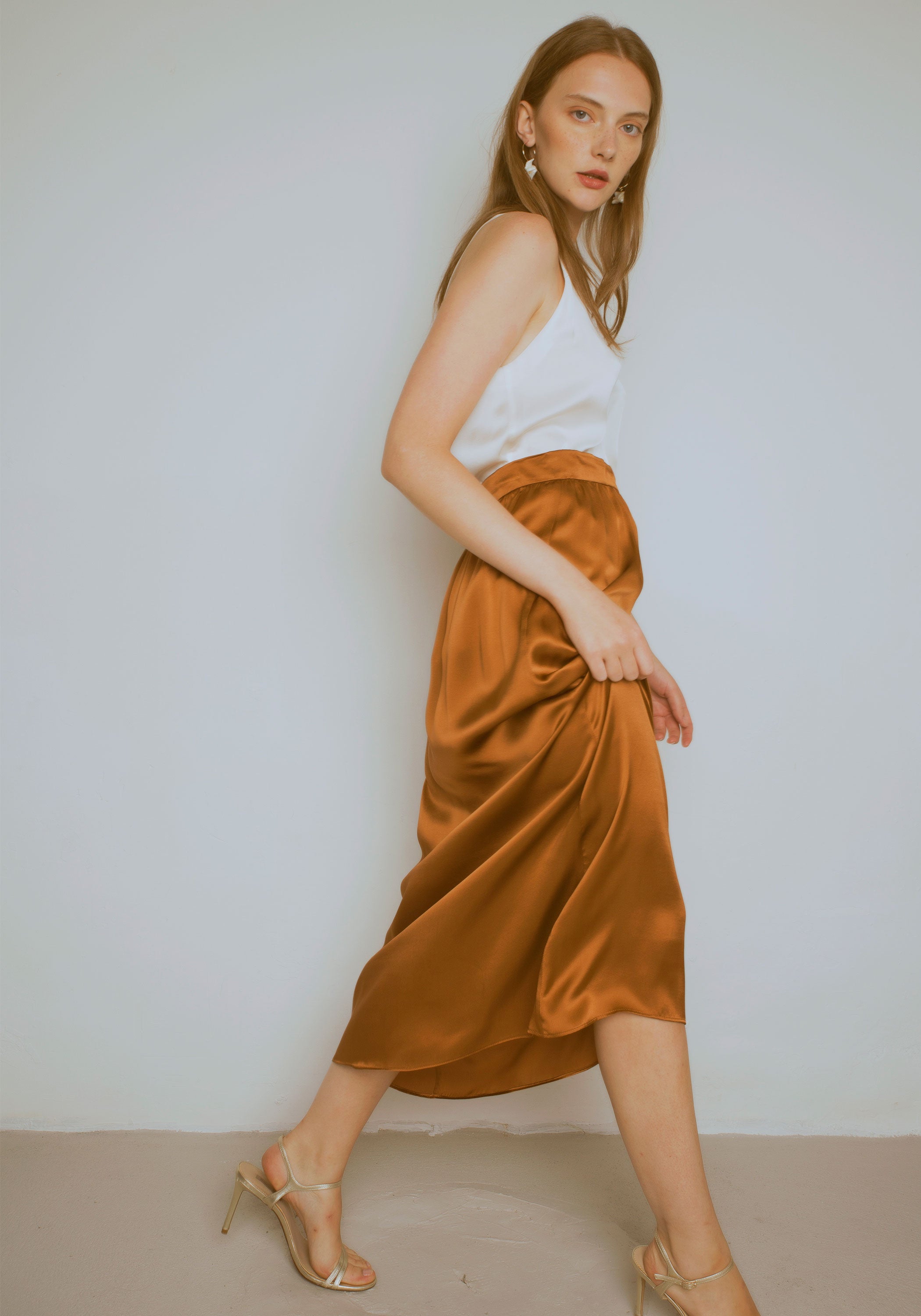 Tobacco silk skirt
