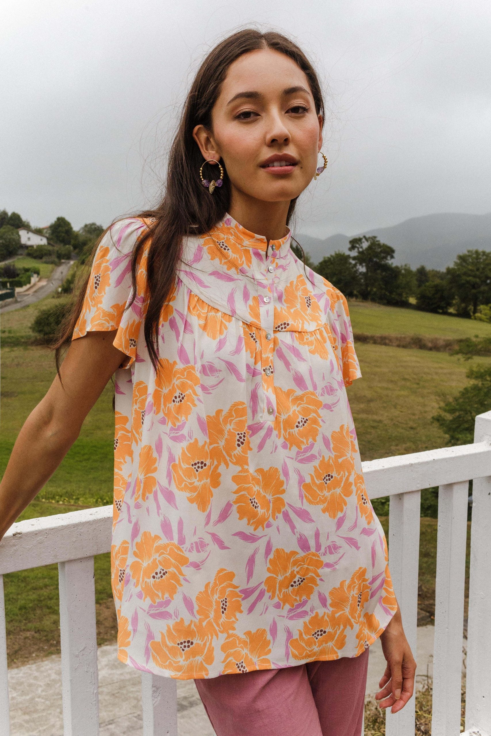Blouse ATHENS flower tangerine
