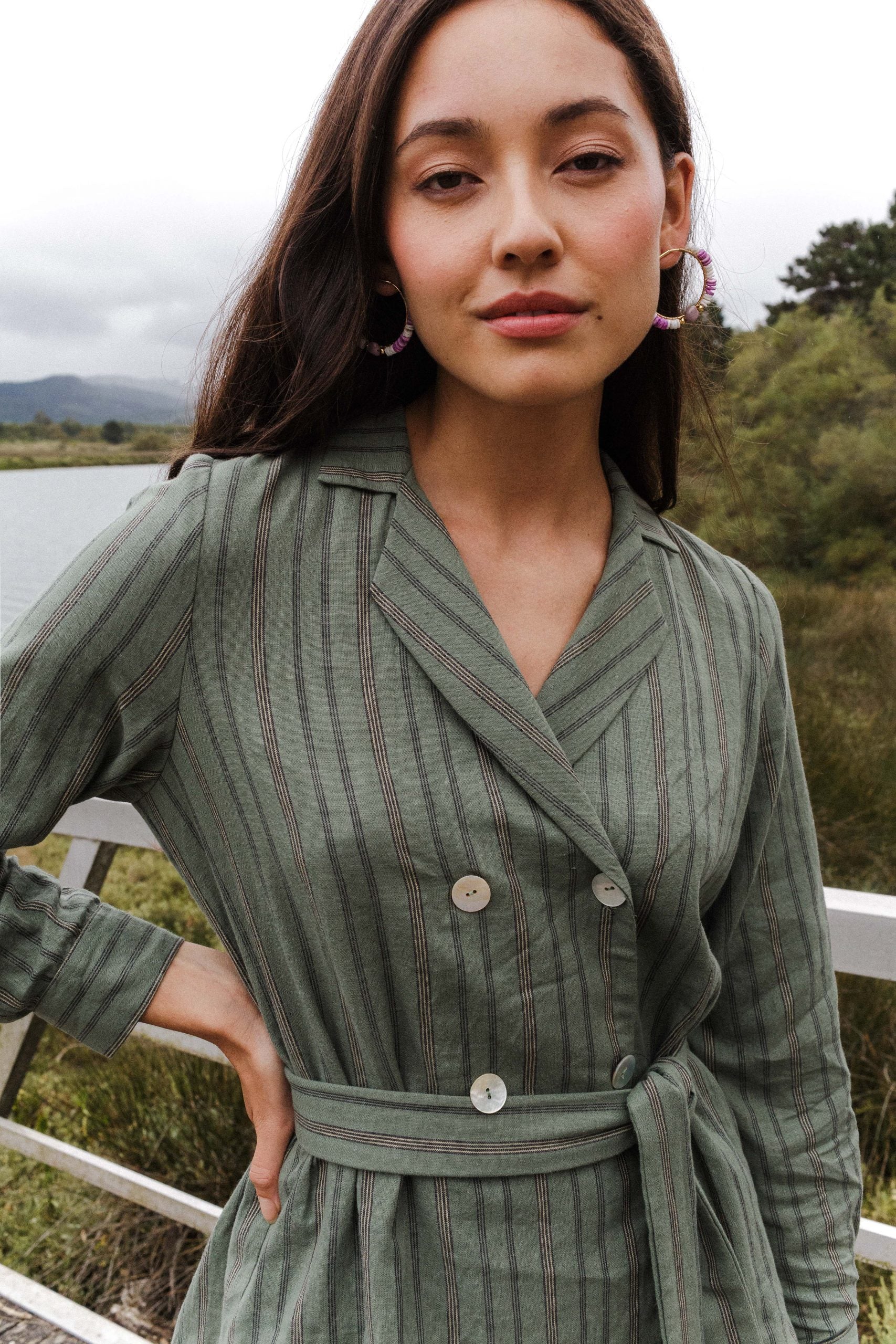 Blouse/jacket CALABRIA green khaki stripe