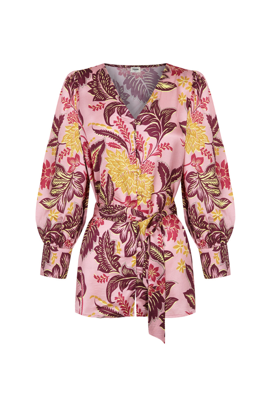 Chemisier imprimé fleuri rose LIANA