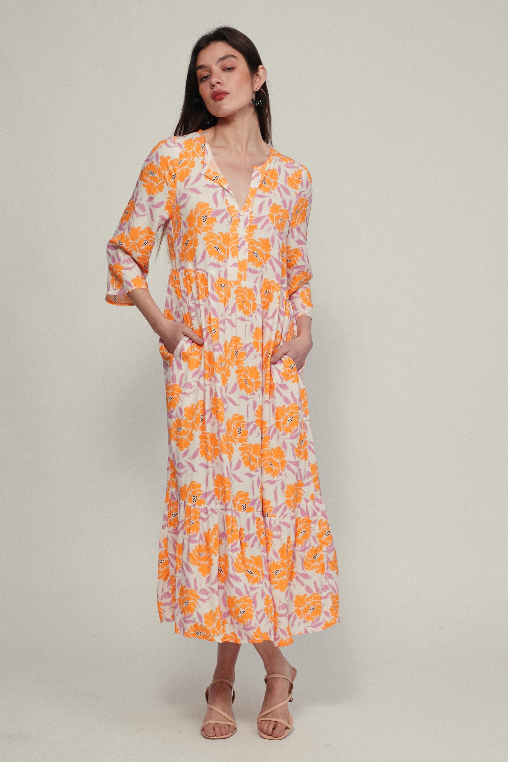 BROMELIA flower tangerine dress