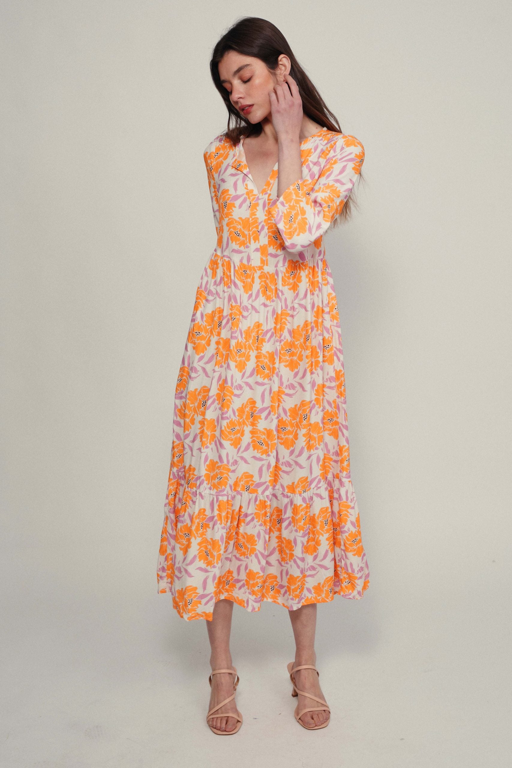 Vestido BROMELIA flower mandarina